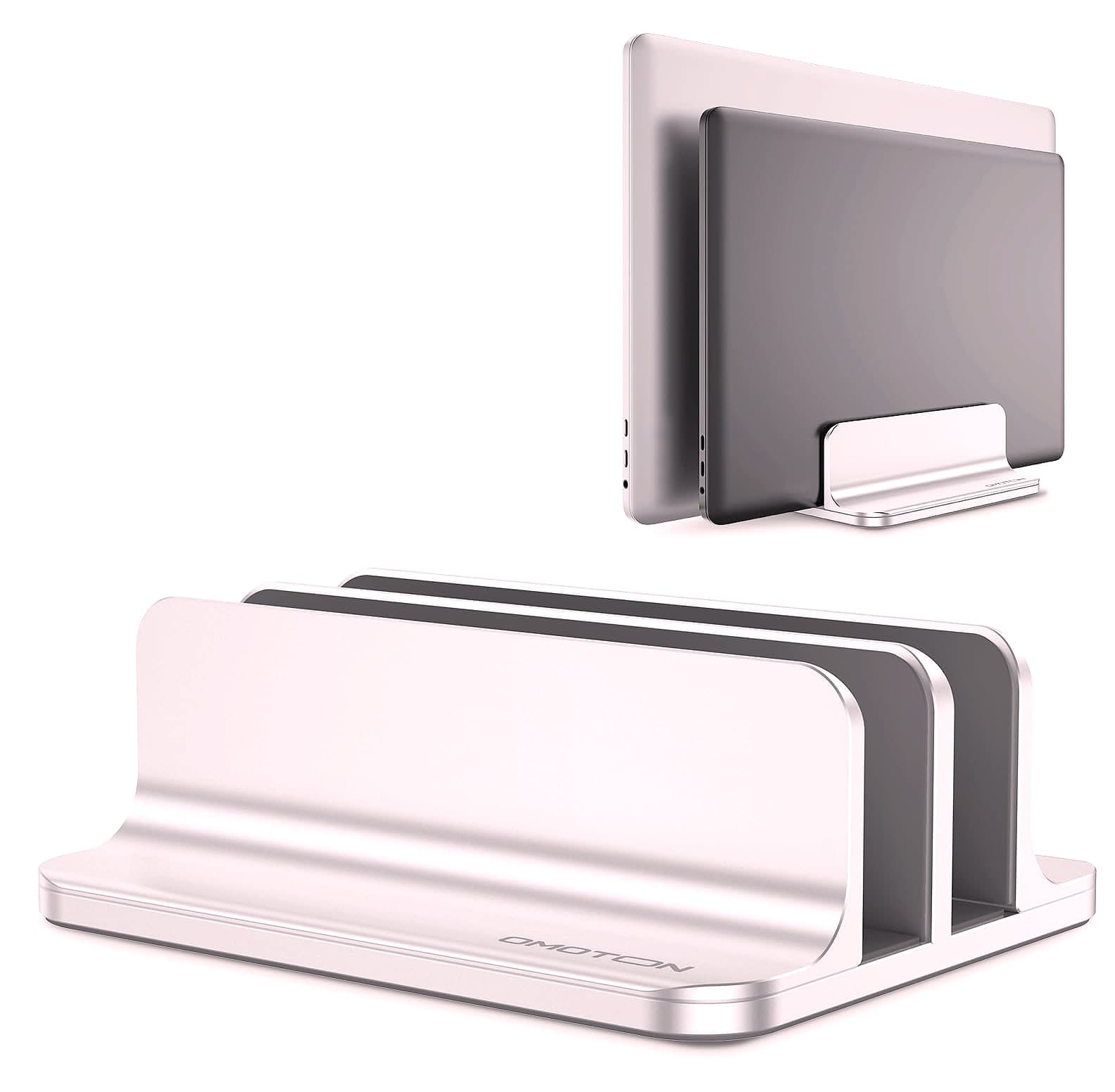 OMOTON Vertical Laptop Stand Double Dock Aluminum Silver