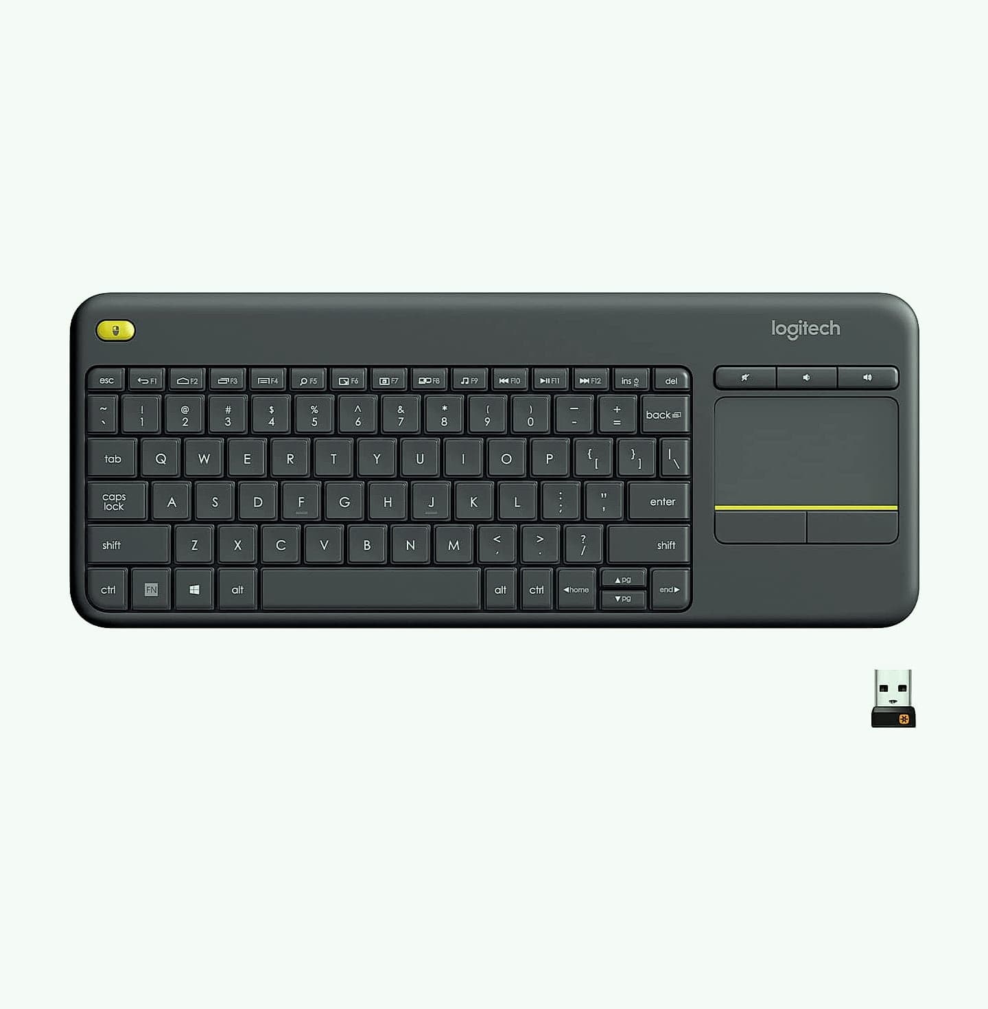 Logitech K400 Plus Wireless Touch TV Keyboard with Easy Media Control and Built-in Touchpad, HTPC Keyboard for PC-Connected TV, Windows, Android, ChromeOS, Laptop, Tablet - Black