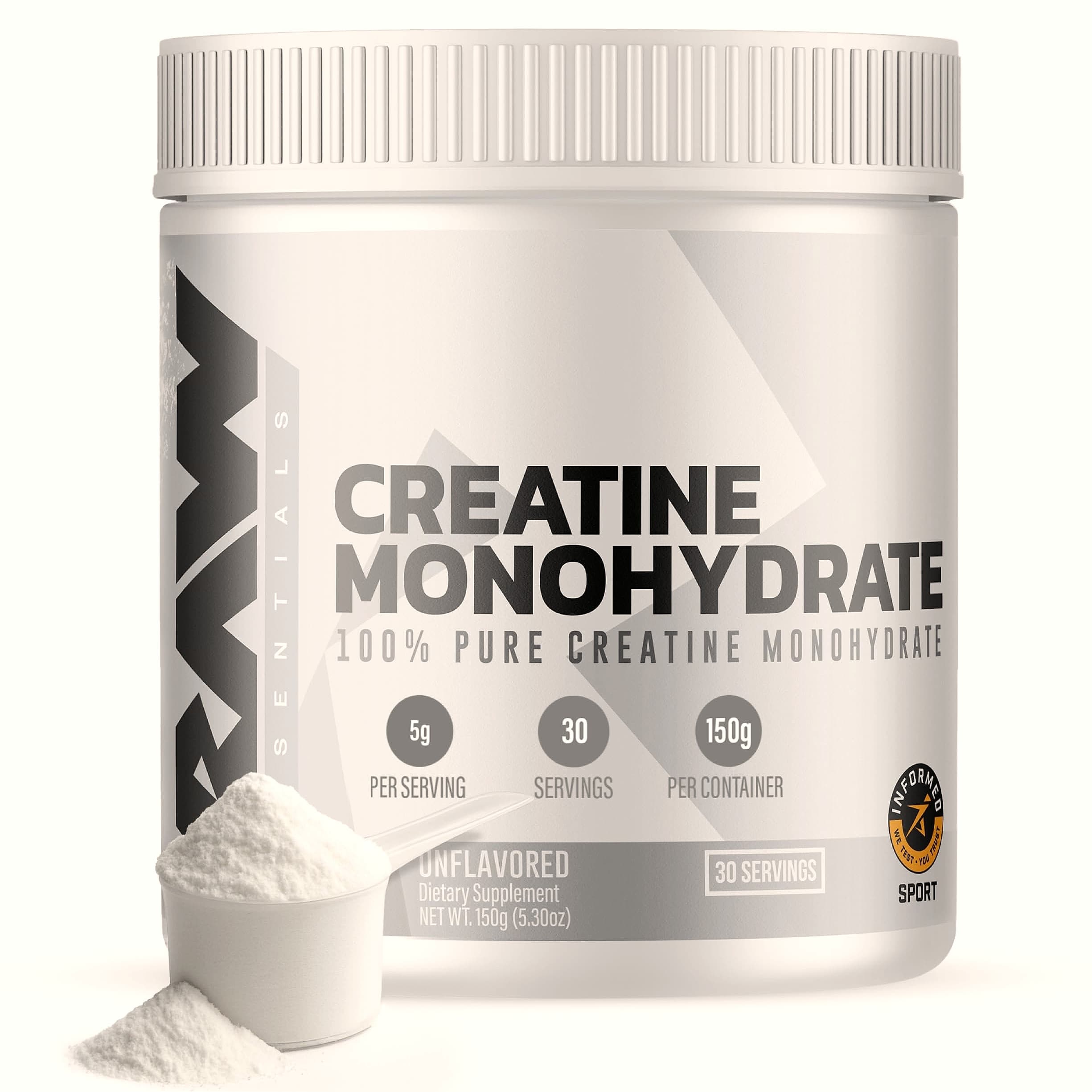 RAW Nutrition Creatine Monohydrate Powder, Unflavored 30 Servings