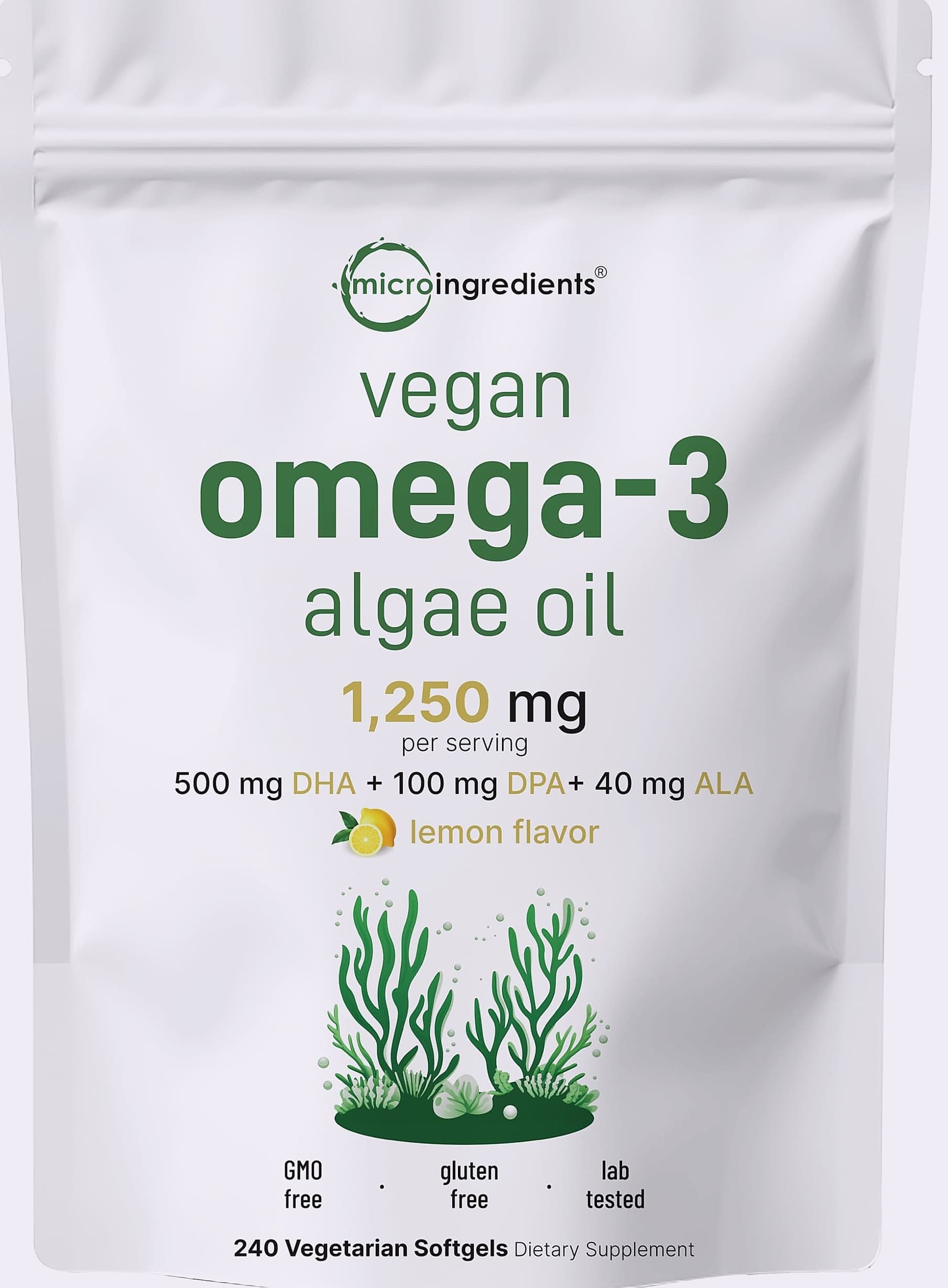 Micro Ingredients Vegan Omega 3 Algae Oil, 240 Softgels