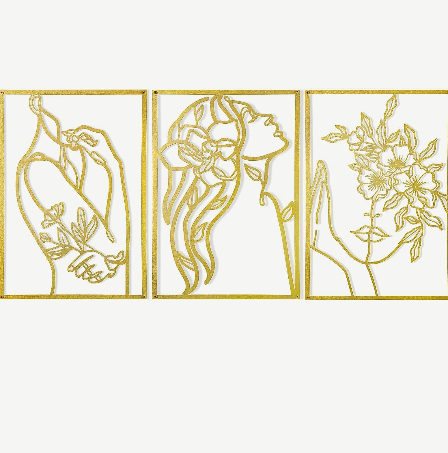 AGIOTA 3 Pcs Gold Wall Art Female Body Line Drawing Metal Decor