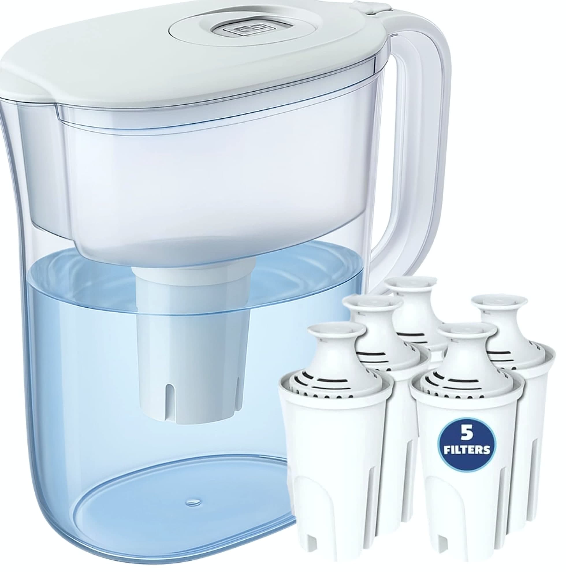 JOEY'Z 10-Cup Water Filter Pitcher with 5 Replacements and Electronic Indicator