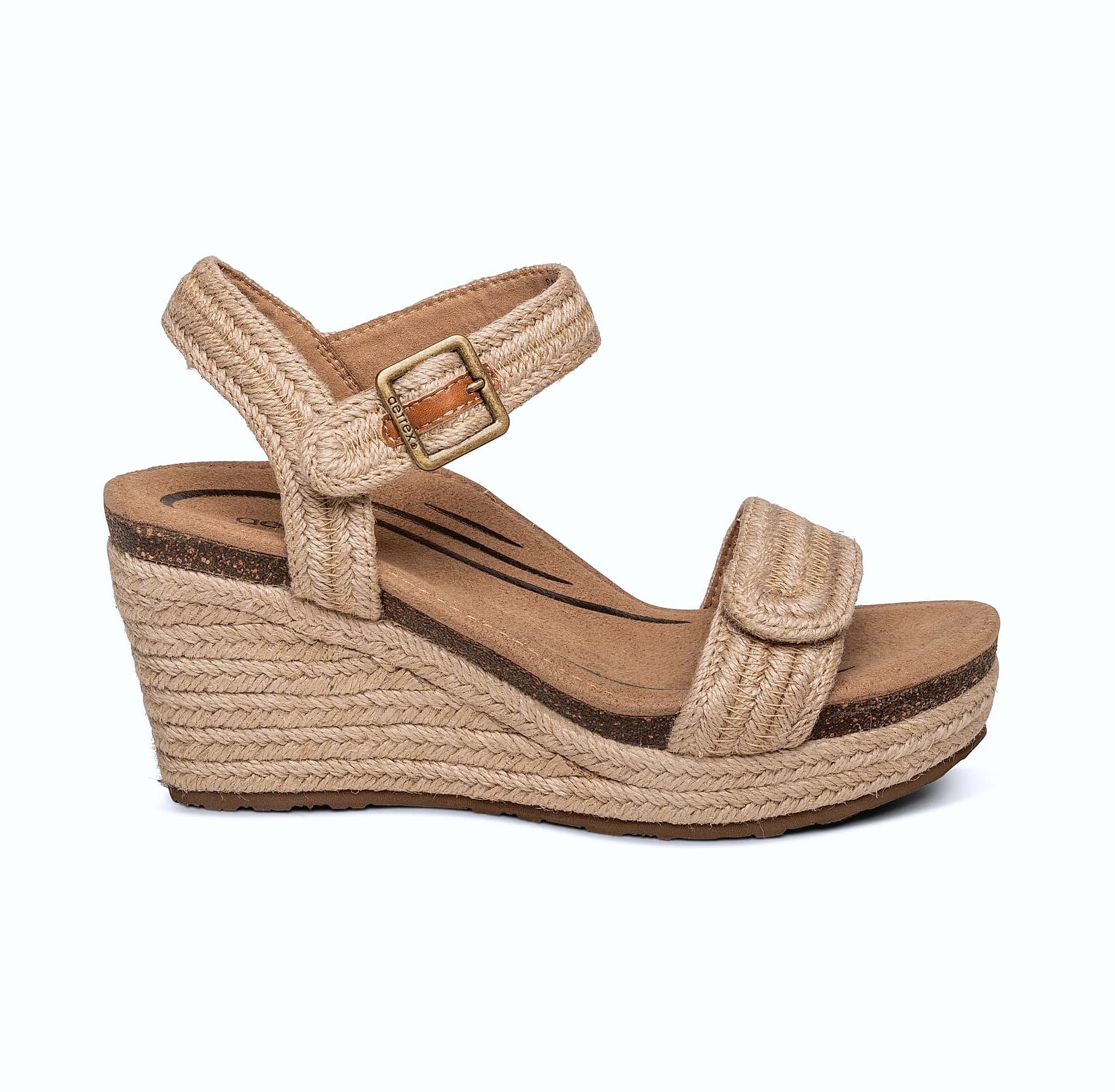 Aetrex Cognac Quarter Strap Espadrille Wedge