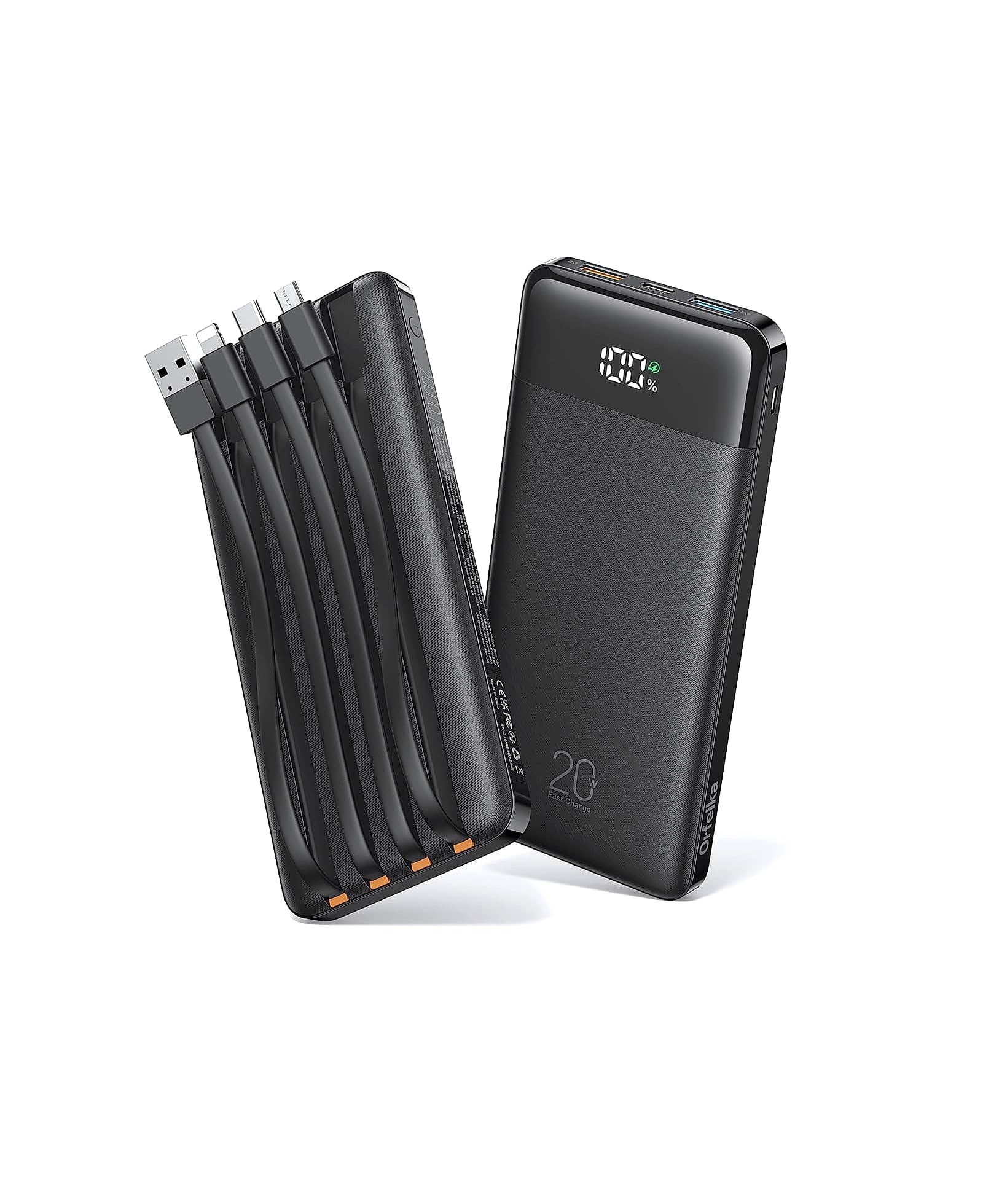 Orfeika 20000mAh Power Bank with 4 Built-in Cables