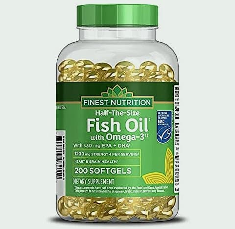 Finest Nutrition Half-Size Fish Oil 1200mg Softgels 200 Count