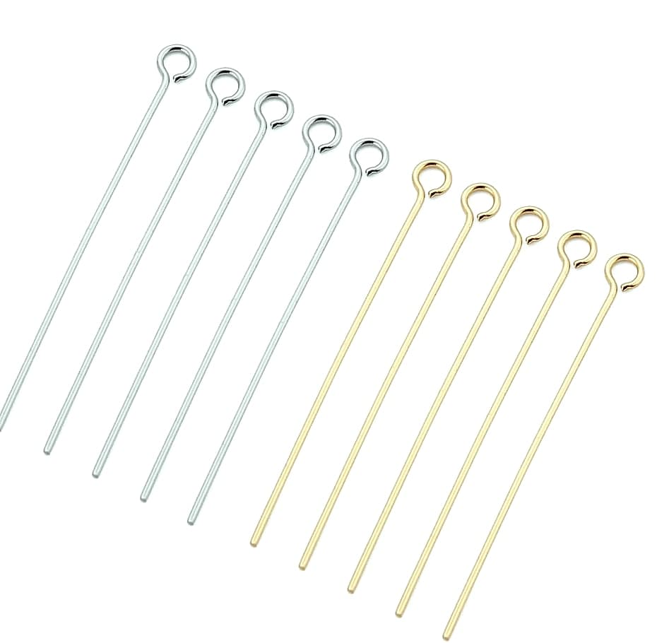 100pcs Stainless Steel 9 Eye Pin Gold Silver Tone 0.6mm Thick Loop Eyepin Findings for DIY Handmade Earring Jewelry Making