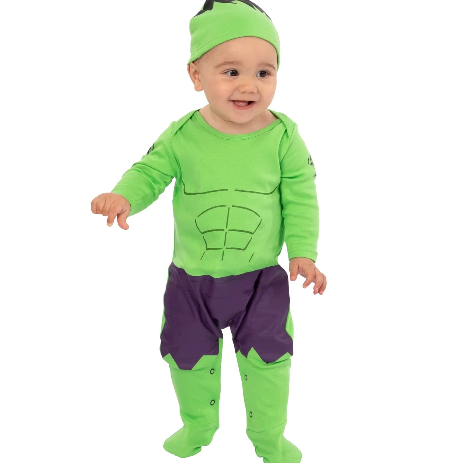 Marvel Baby Sleepsuit with Hat | The Incredible Hulk Baby Pyjamas | Baby PJs