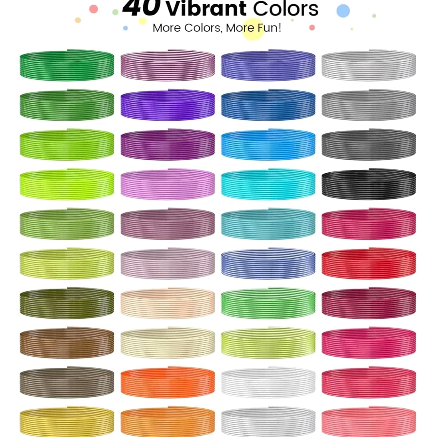 3D Printer Filament Refills - 40 Assorted PLA Colors