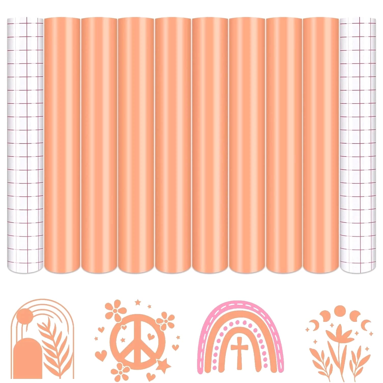 Boho Permanent Vinyl - 8 Sheets 12"x10" Peachy Pink Permanent Adhesive...