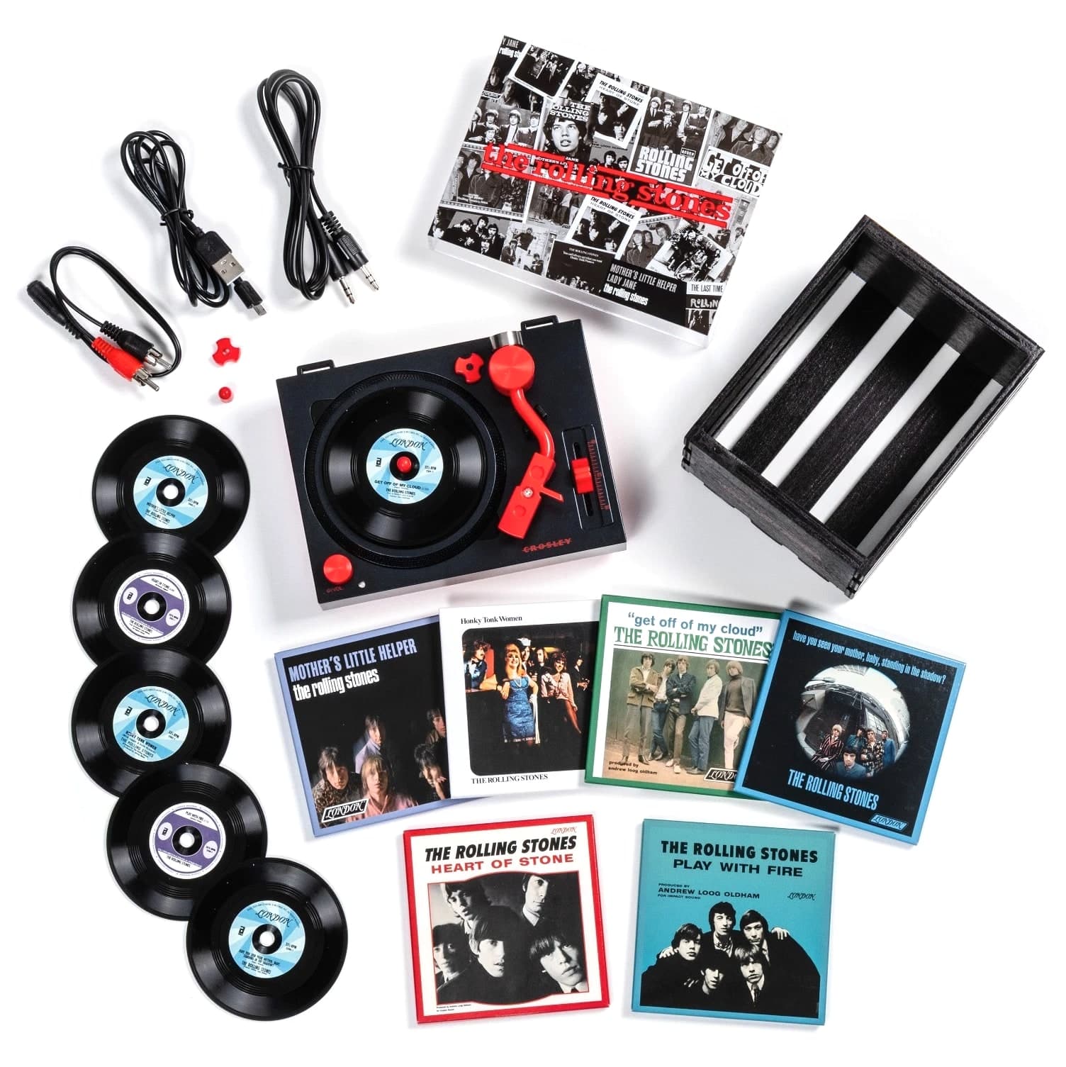 Crosley Rolling Stones RSD3 Turntable with Storage Crate and Six 3-Inch Singles