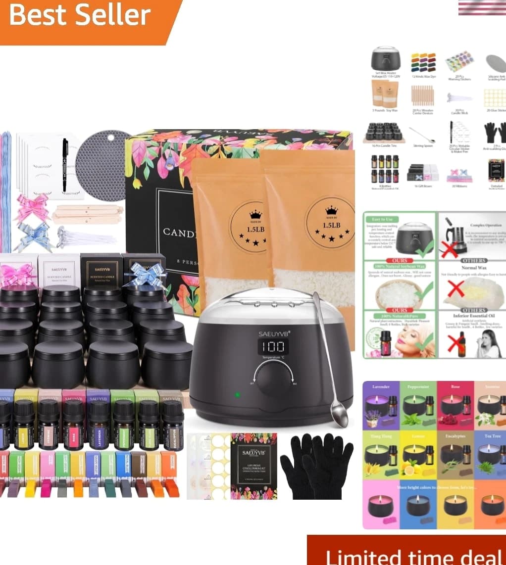 Candle Making Kit for Adults with Hot Plate, DIY Starter Soy Candle Making Supplies