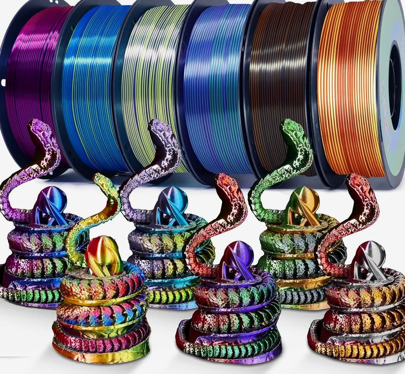 3D Printer Filament Silk PLA - Rainbow Color, 1.75Mm Tri-Color Filament 6 Pack