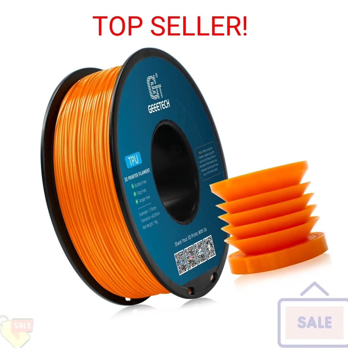 Geeetech TPU Filament 1.75mm, Shore 95A – Flexible 3D Printer Material with High