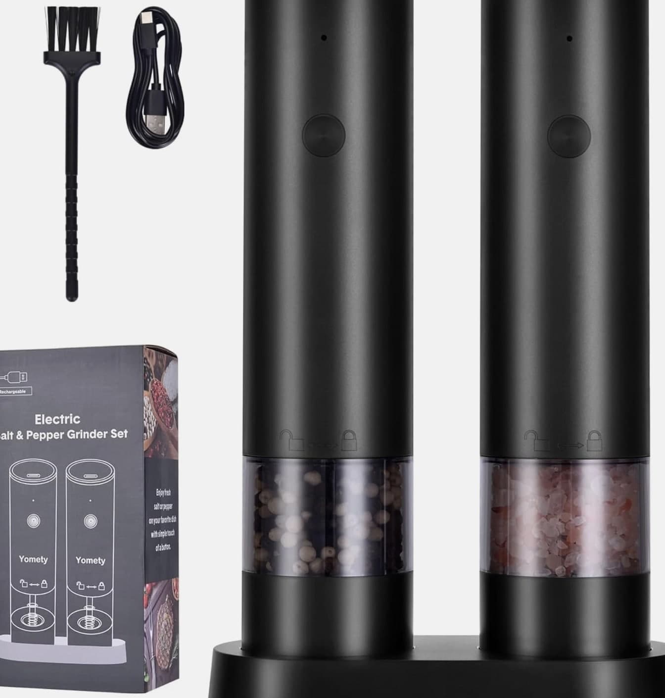 Electric Salt and Pepper Grinder Set—Rechargeable Salt and Pepper Mill, Automatic Refillable Adjustable Coarseness