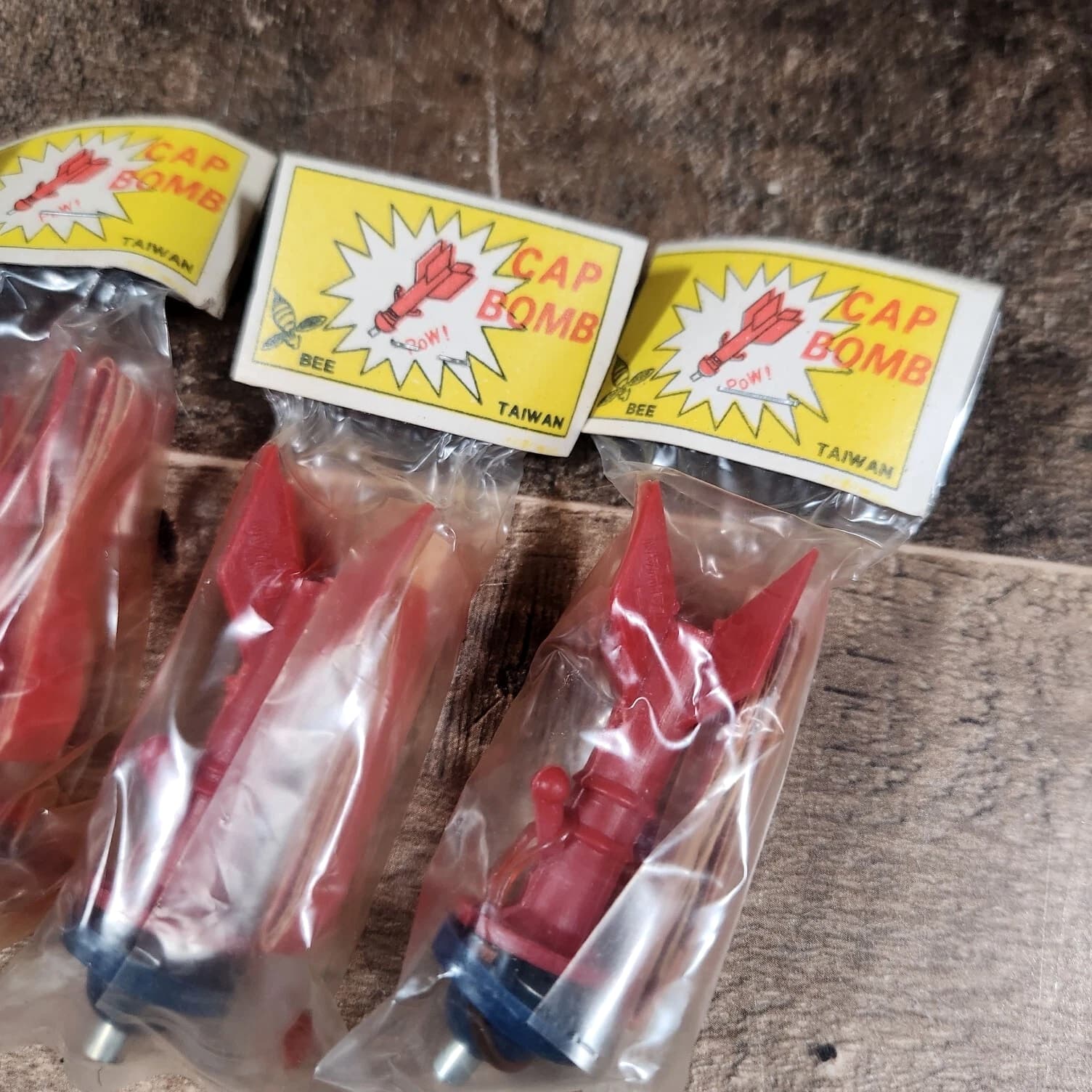Vintage Lot of 5 - 1960s Bee Cap Bomb Toys Missiles Shaped - New NOS Retro Red
