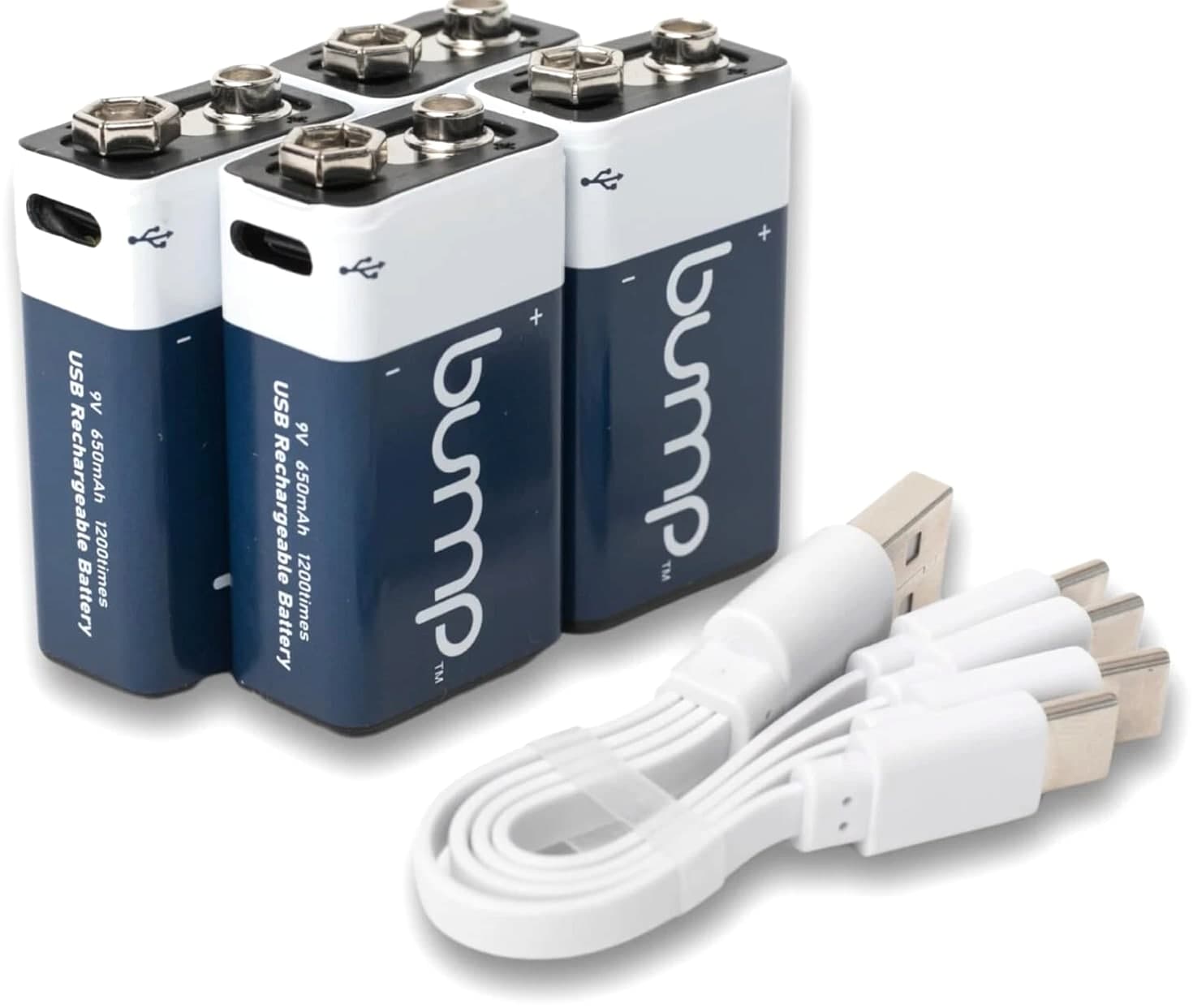 4 Pack 9 Volt Lithium Ion Rechargeable Batteries 650mAh USB-C Cable Included