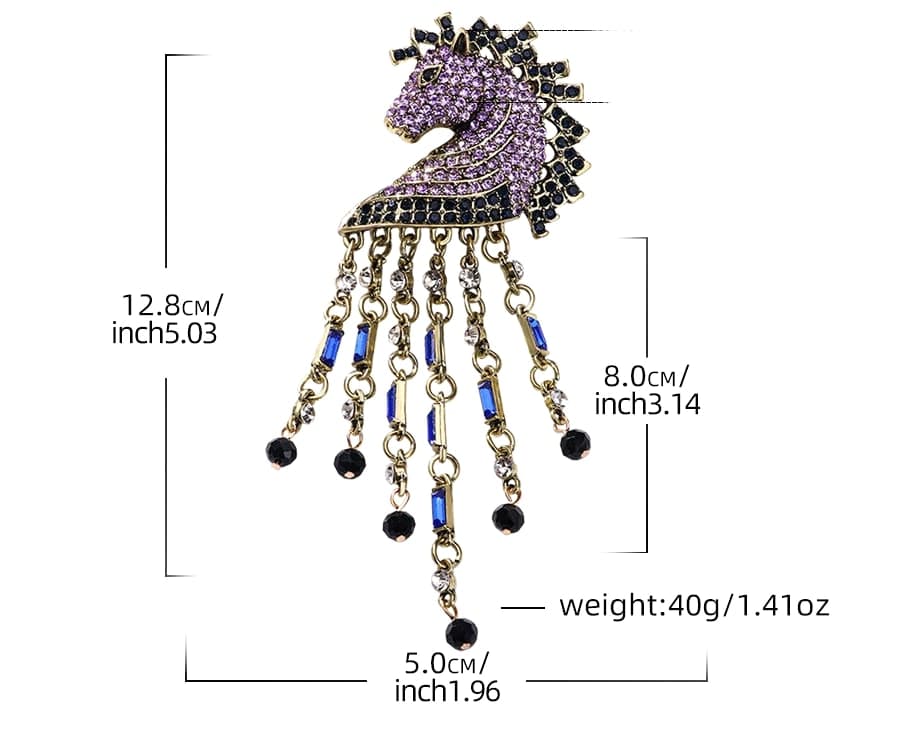 Women animal vintage tassel horse brooch - fashion clothing accessories jewelry