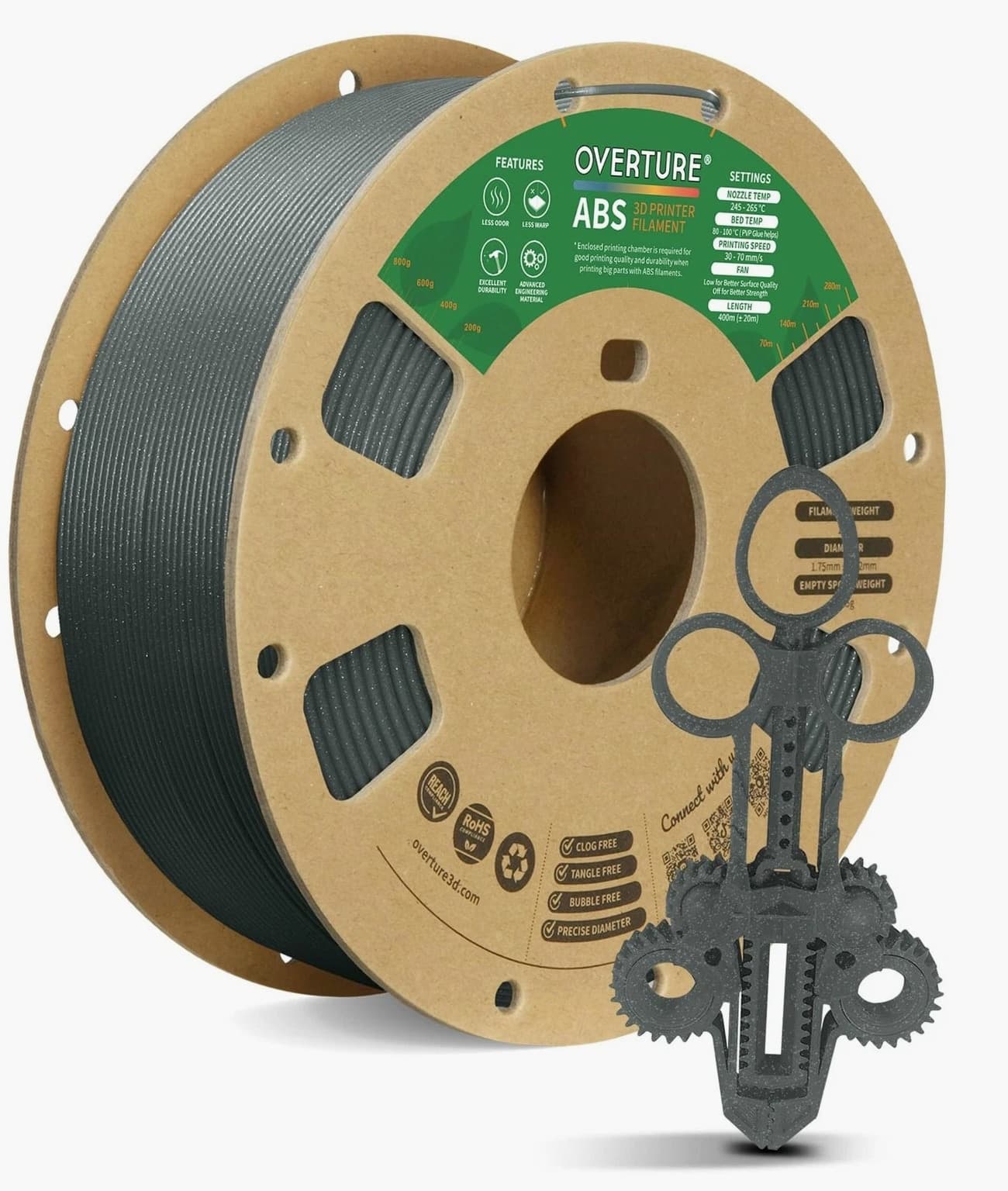 ABS Filament High Strength & Heat-Resistant 3D Printer Diamond Gray 1.75mm