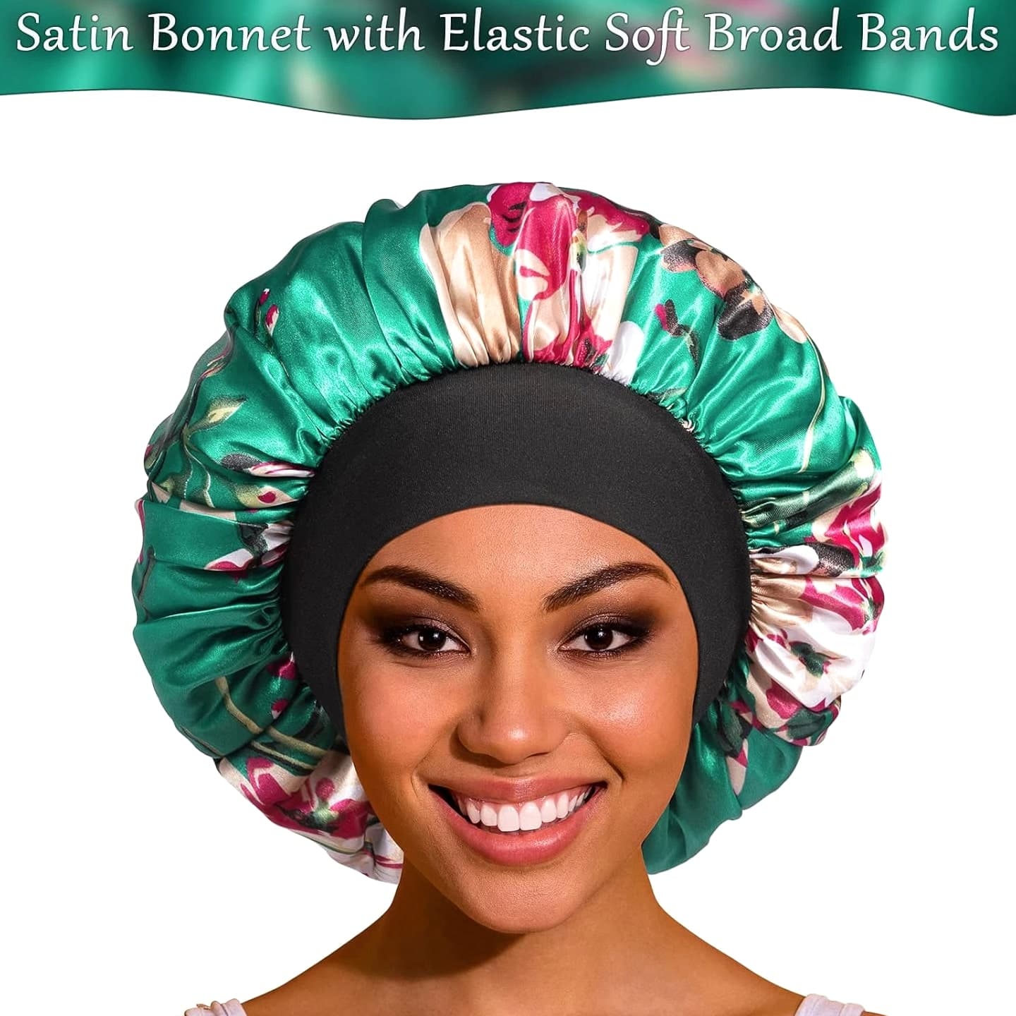 Satin Bonnet Hair Cap for Sleeping- 4 Pack Large Silk Bonnets for Women, Elastic Soft Band