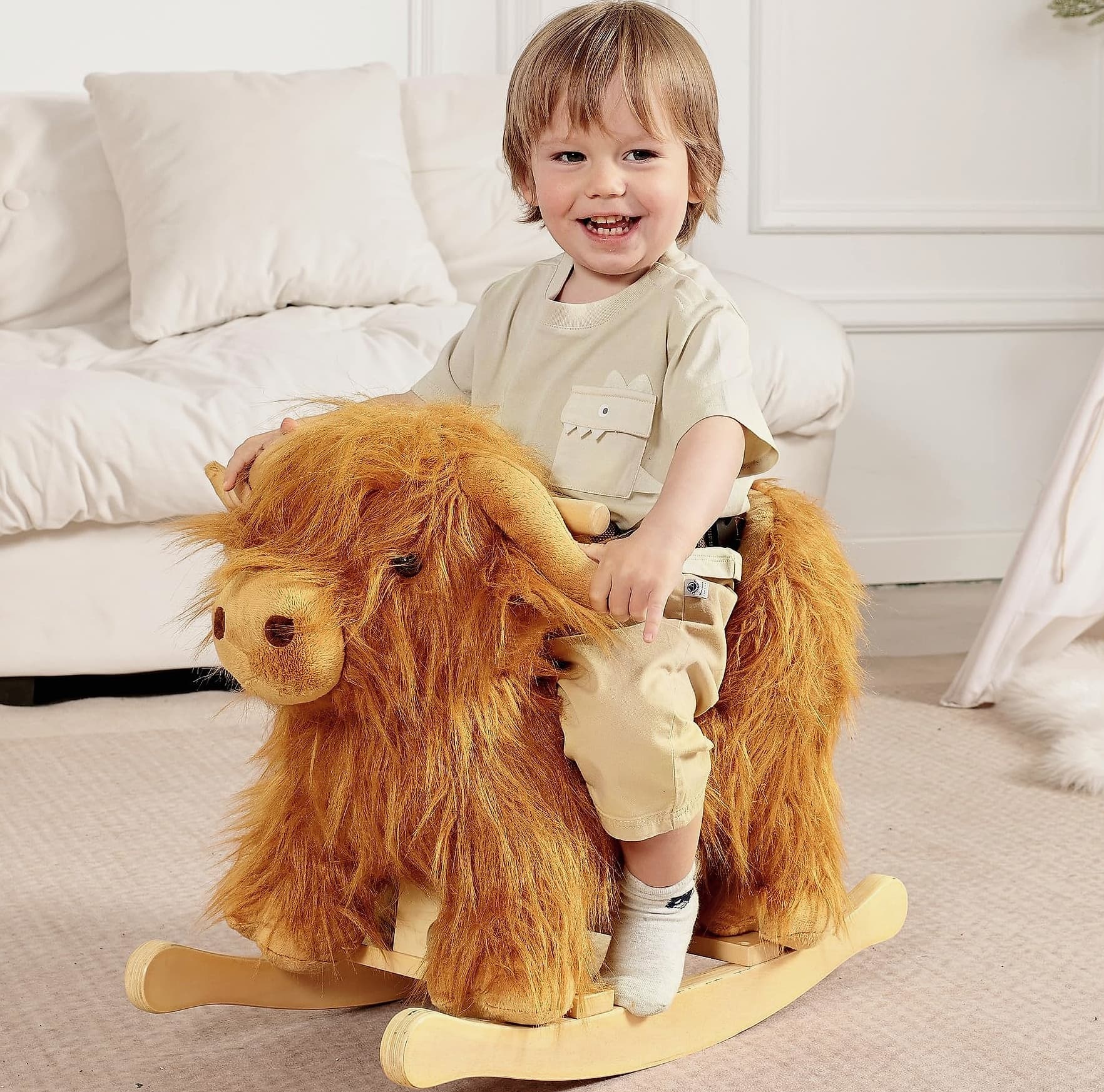 Jolie Vallée Toys Highlander Cattle Wooden Rocking Horse