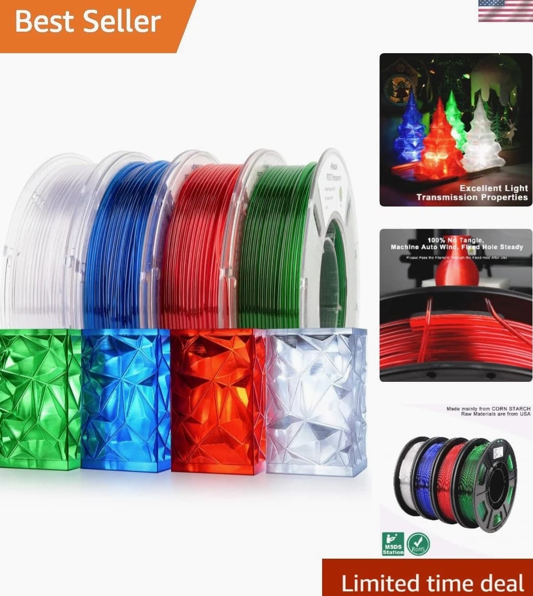 4 Colors PETG Filament for 3D Printing - 250g Each, Clear, Red, Green, Blue
