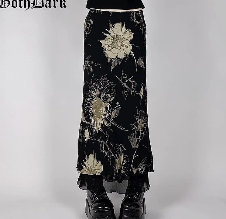 Goth Dark Y2K Double Layer Mesh A-Line Skirt Fairy