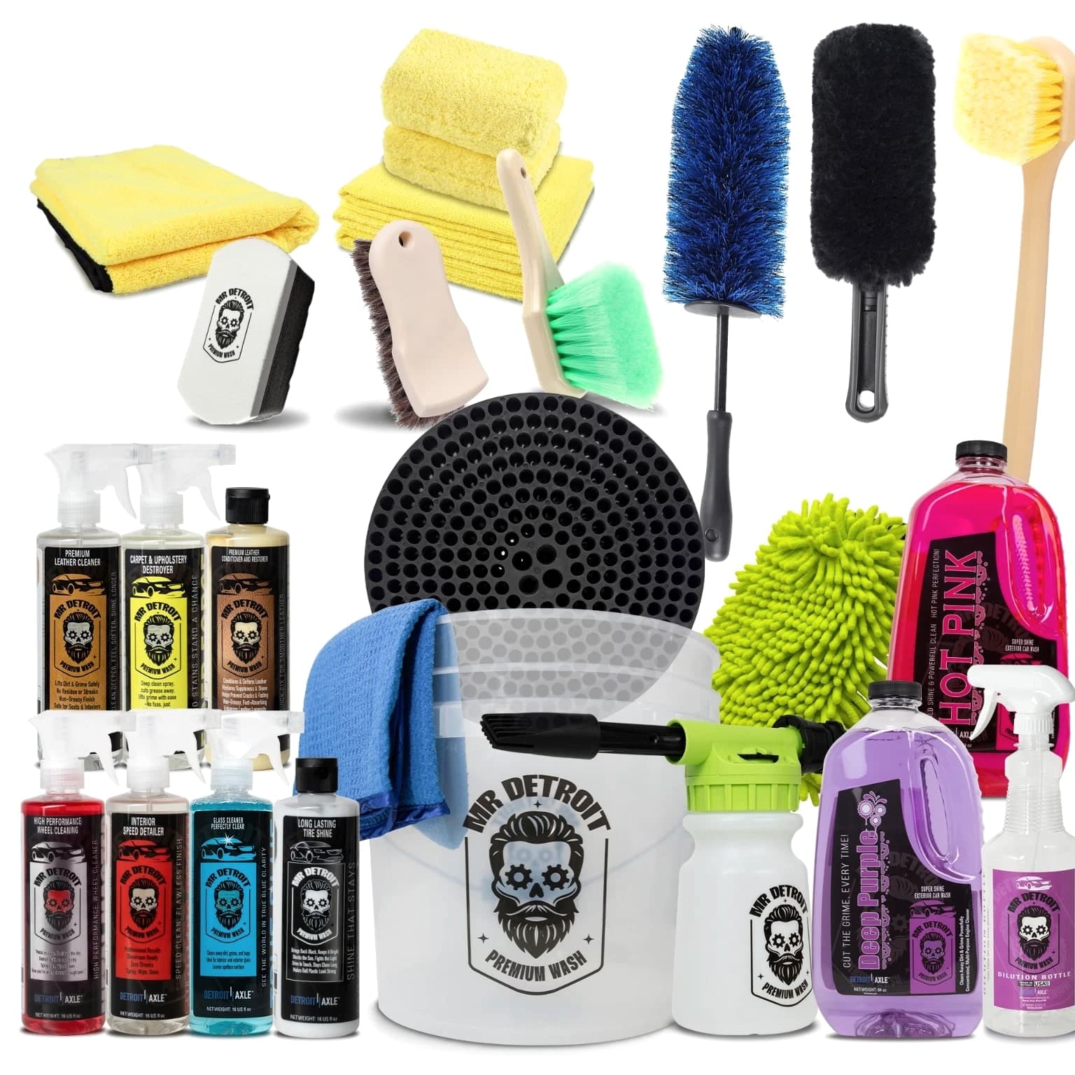 Mr. Detroit - 24 Pcs Ultimate Car Detailing Kit for Wheel & Interior Wash and Care
