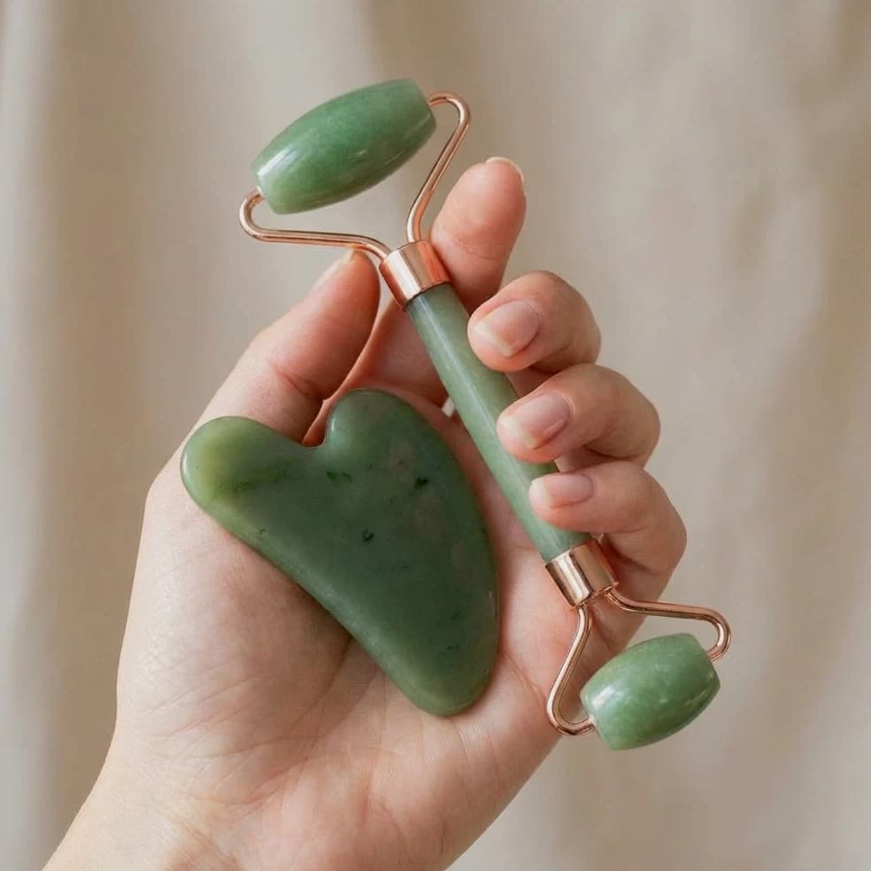 Green Jade Roller & Gua Sha Set | Natural Facial Massage Tools for Radiant Skin Glow
