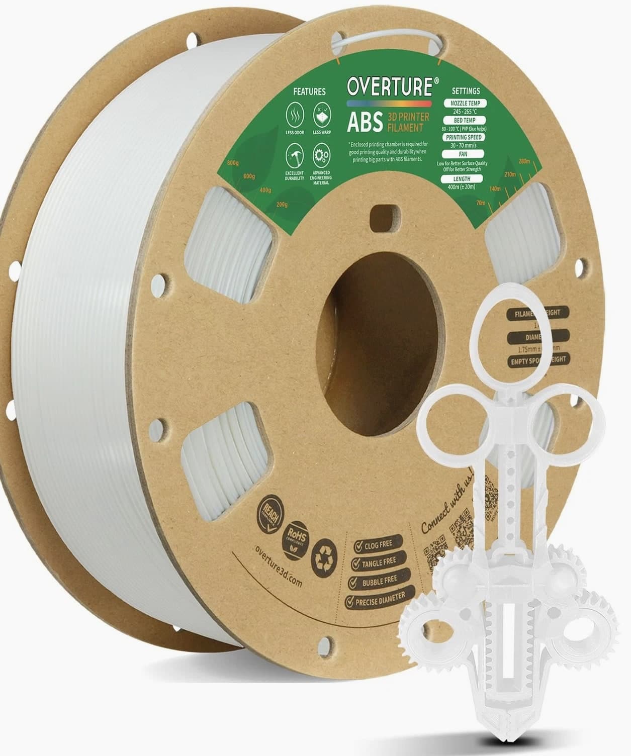 ABS Filament 1.75mm, High Strength & Heat-Resistant 3D Printer Material, Low ...