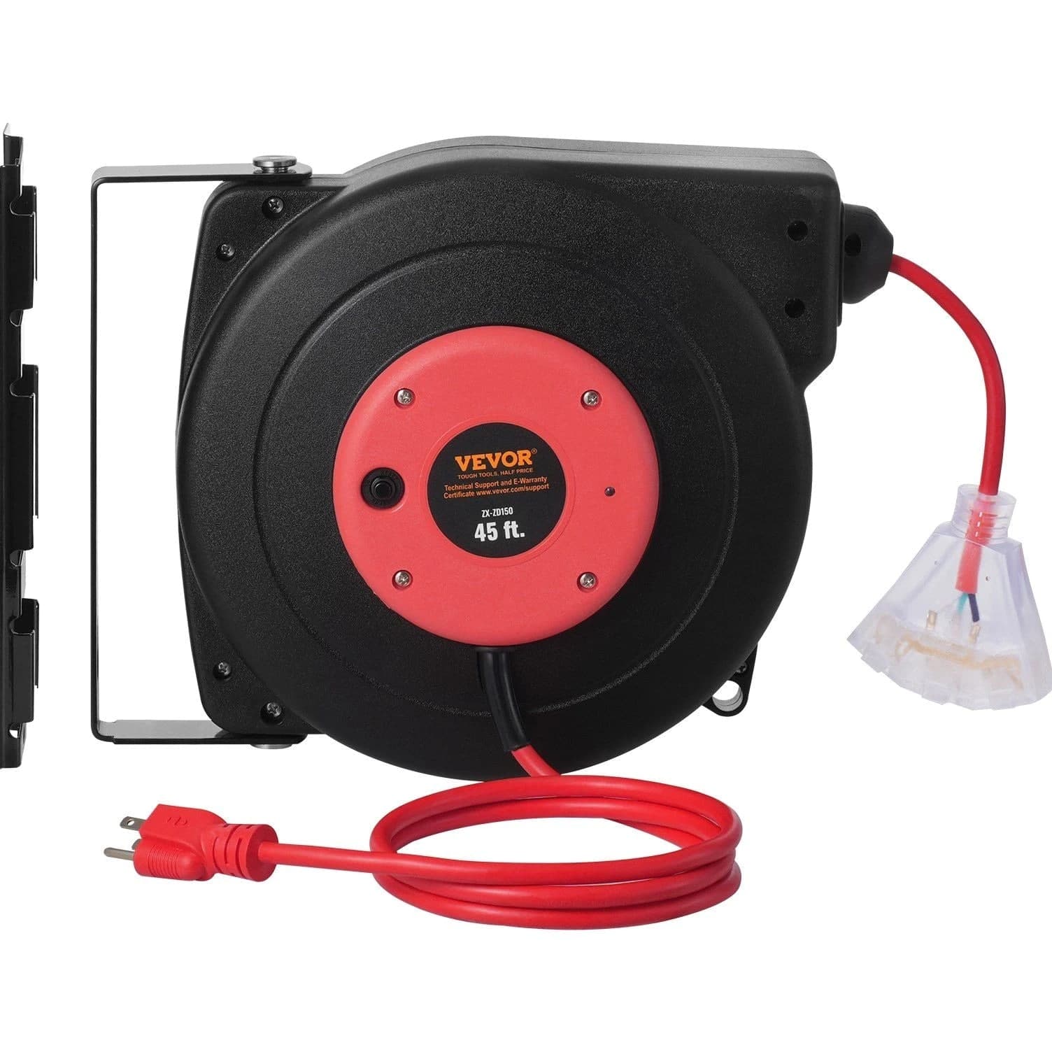 Retractable Extension Cord Reel 45 FT Heavy Duty 12AWG/3C SJTOW Retract Cord