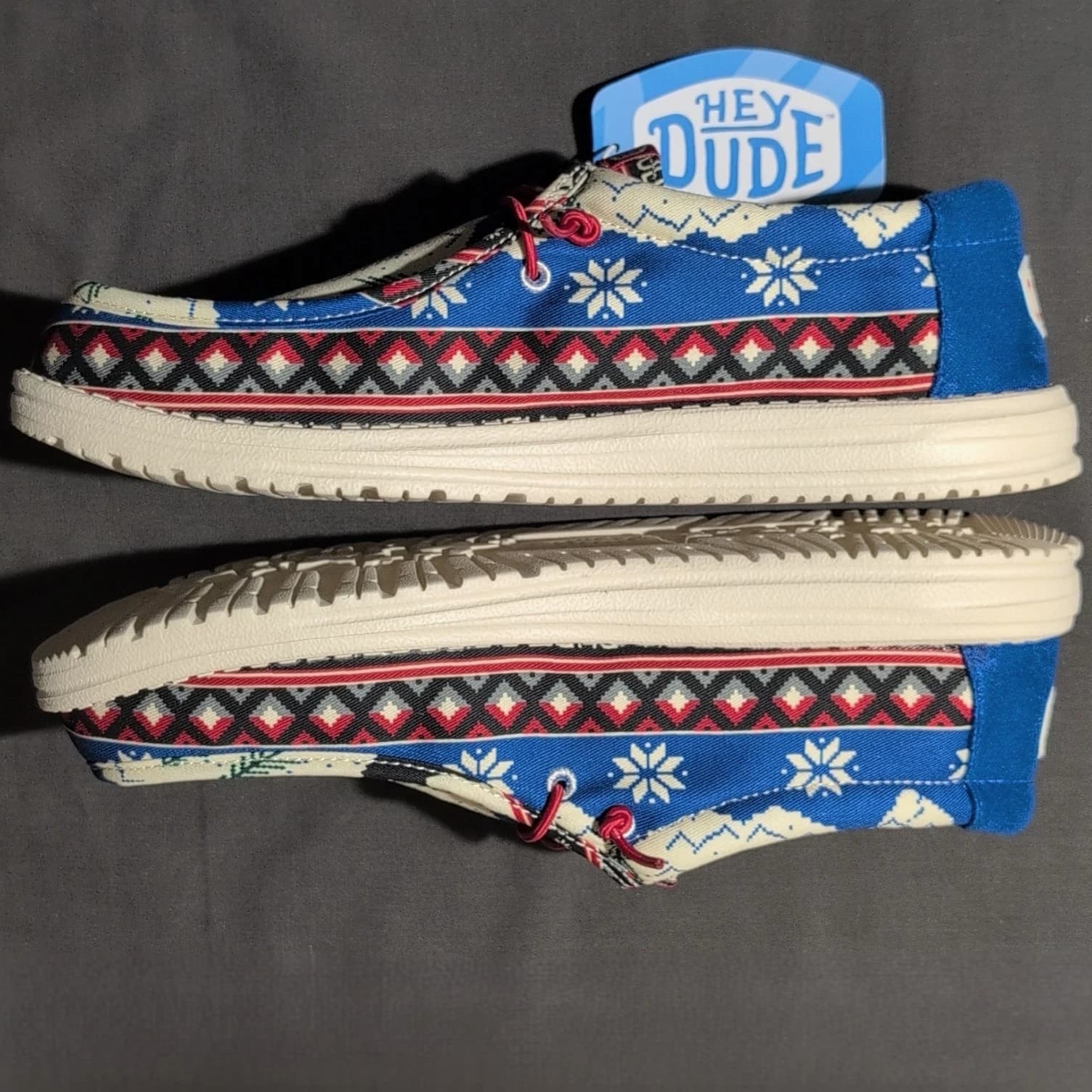 Hey Dude Wally Holiday Cheers Men's 12 Blue Christmas Slip-On Loafers
