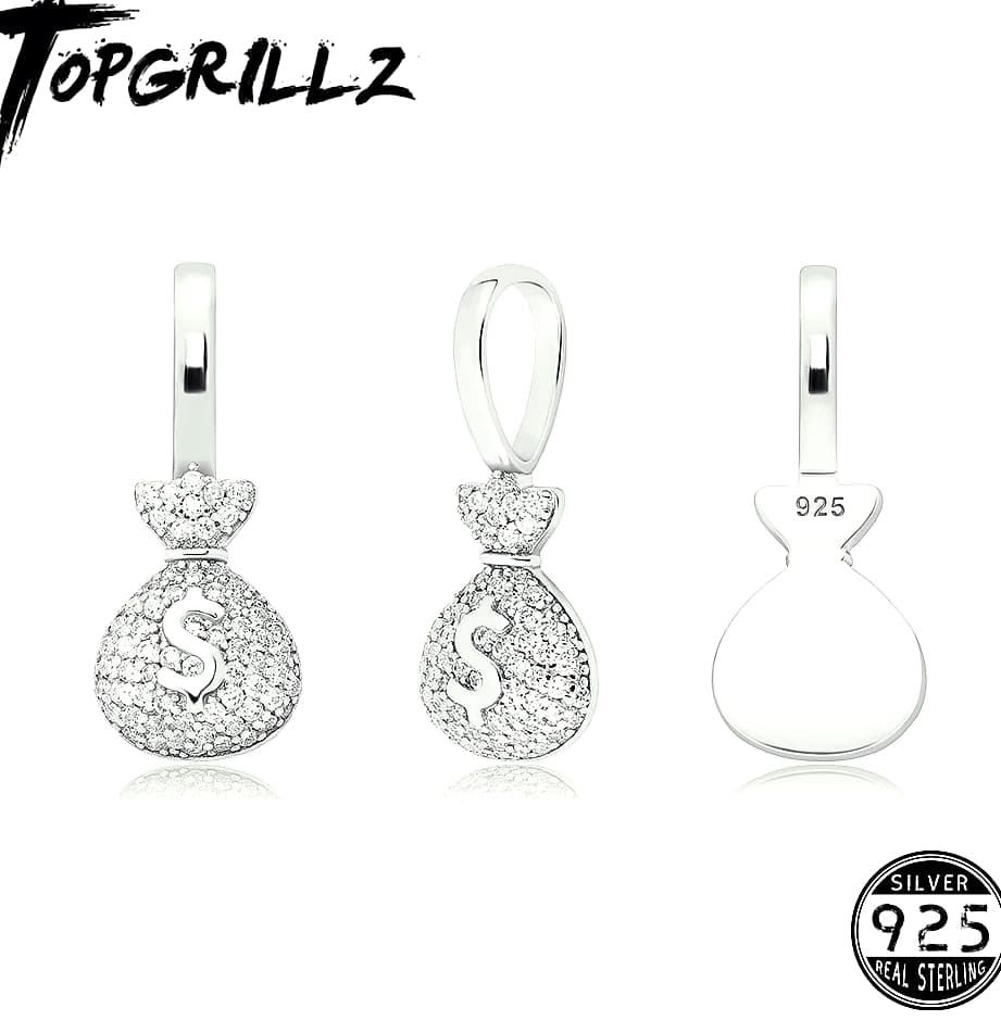 TOPGRILLZ 925 Sterling Silver Money Bag Pendant Box Chain