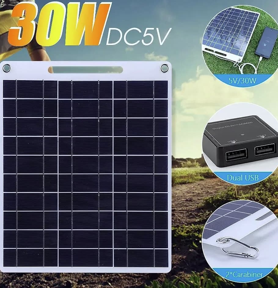 APWIKOGER 30W Solar Panel Portable 5V Phone Charger