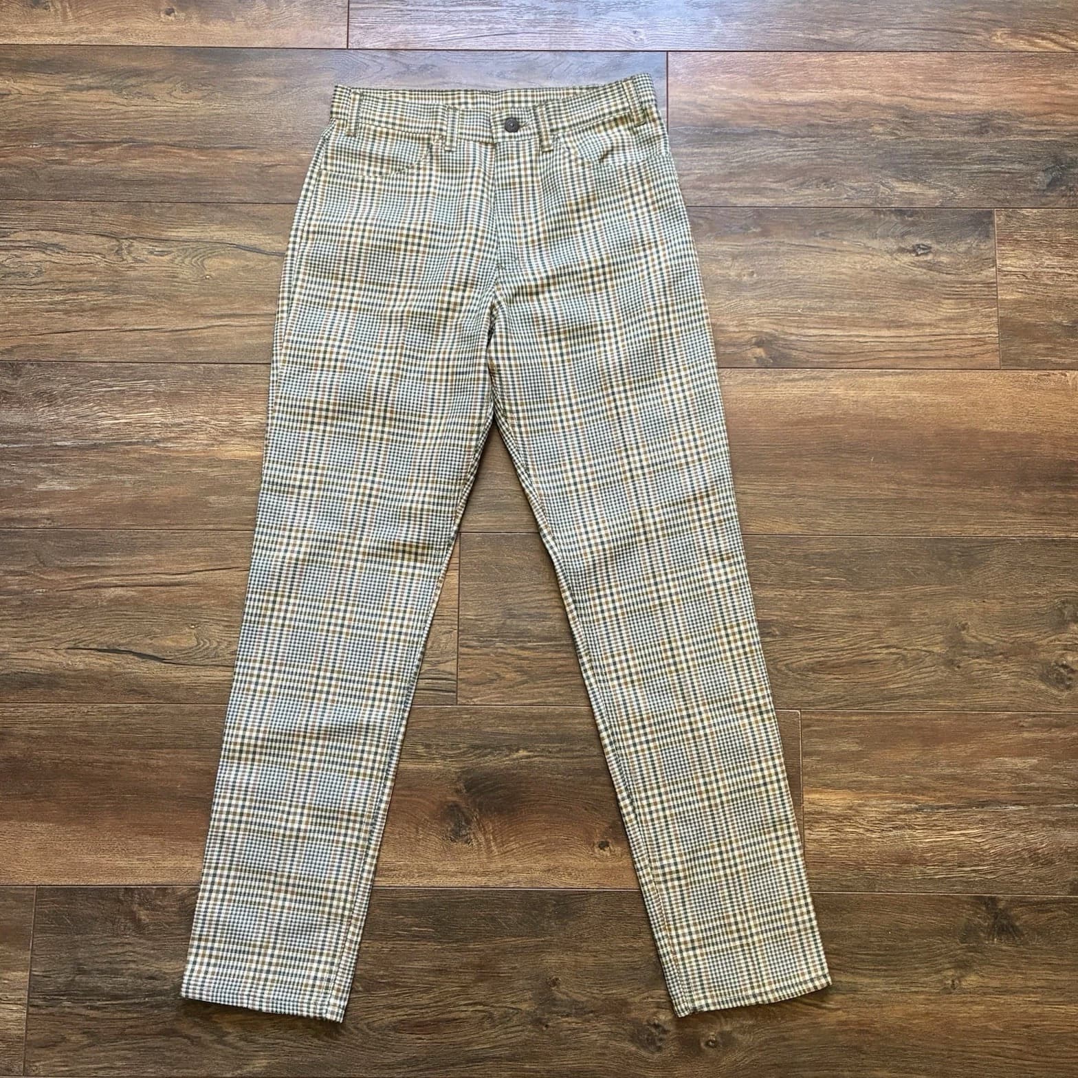 Vintage Levi's Big E Plaid Pants 60s MOD Sta-Prest Black Label Gold 30x31.5