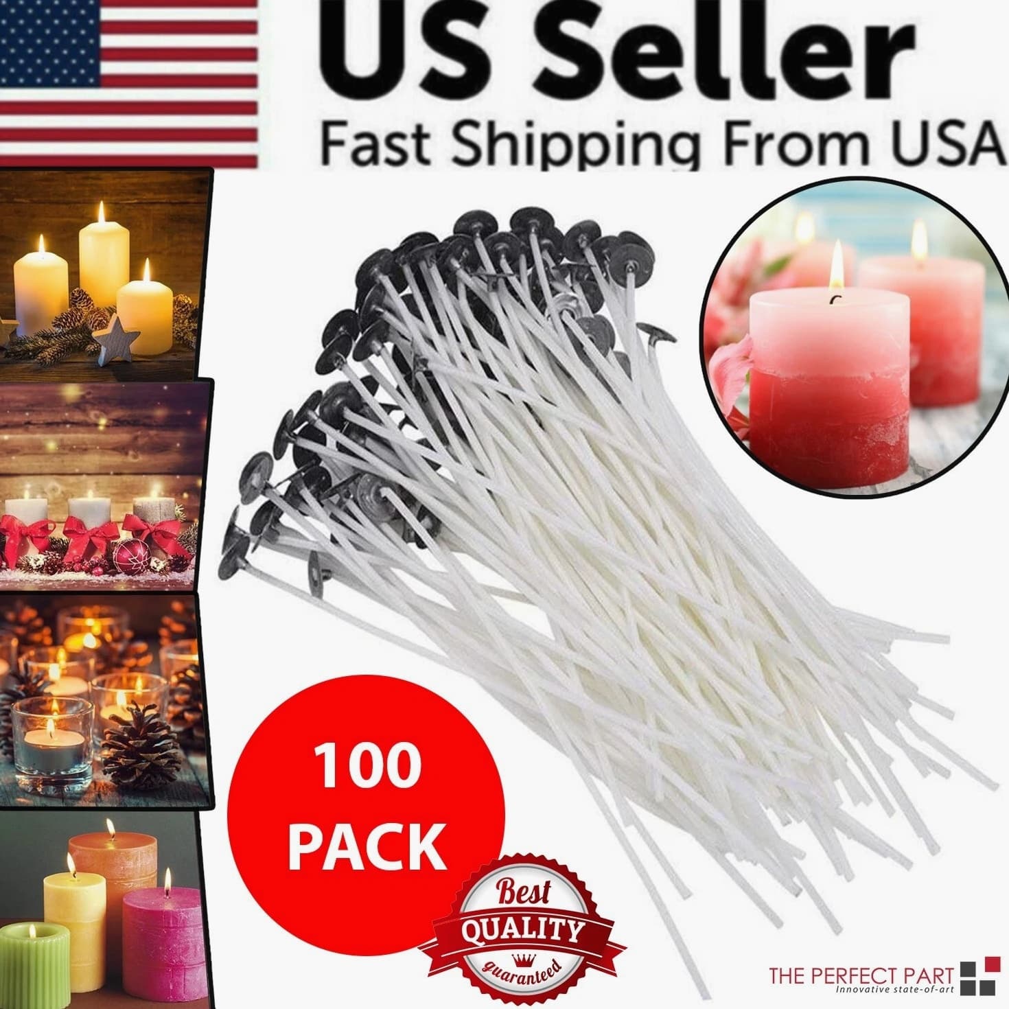 Candle Wicks 6 Inch Cotton Core Candle Making Supplies Pre-Tabbed 100 PCS