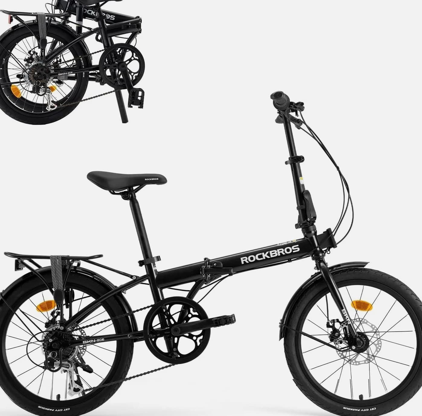 ROCKBROS SKN 20 Inch Folding City Bike Steel Frame Shimano 7 Speed Disc Brakes Black