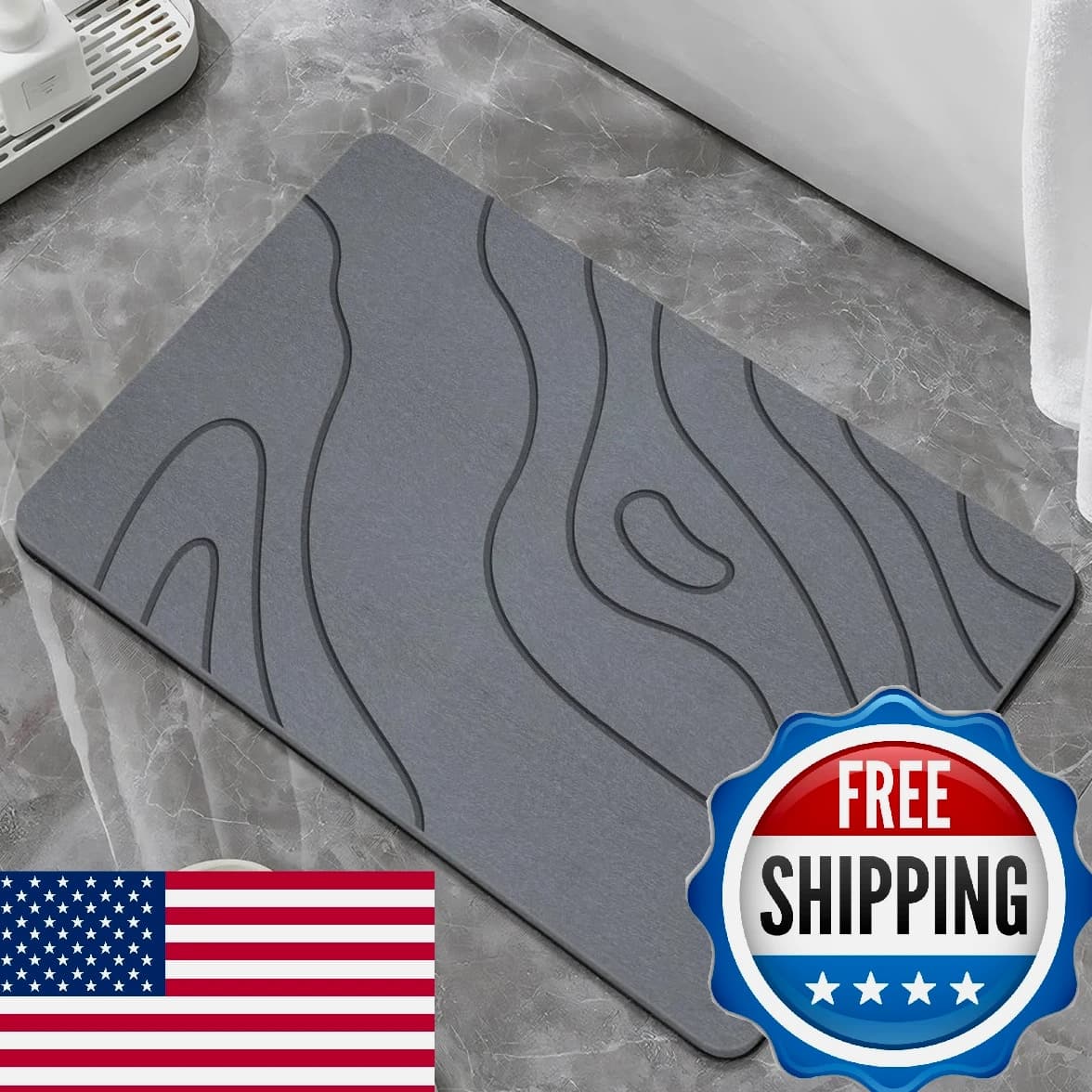 BIOIWGY Stone Bath Mat, Diatomite Fast Drying Non Slip Shower Mat, Super Absorbent