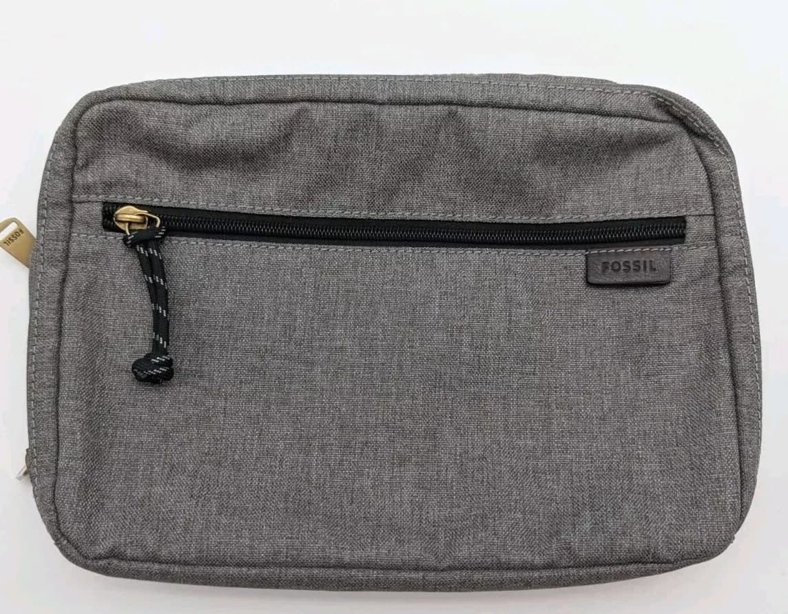 Fossil Travel Personal Organizer Bag Gray Electronics Gadgets 10" x 7" x 2"
