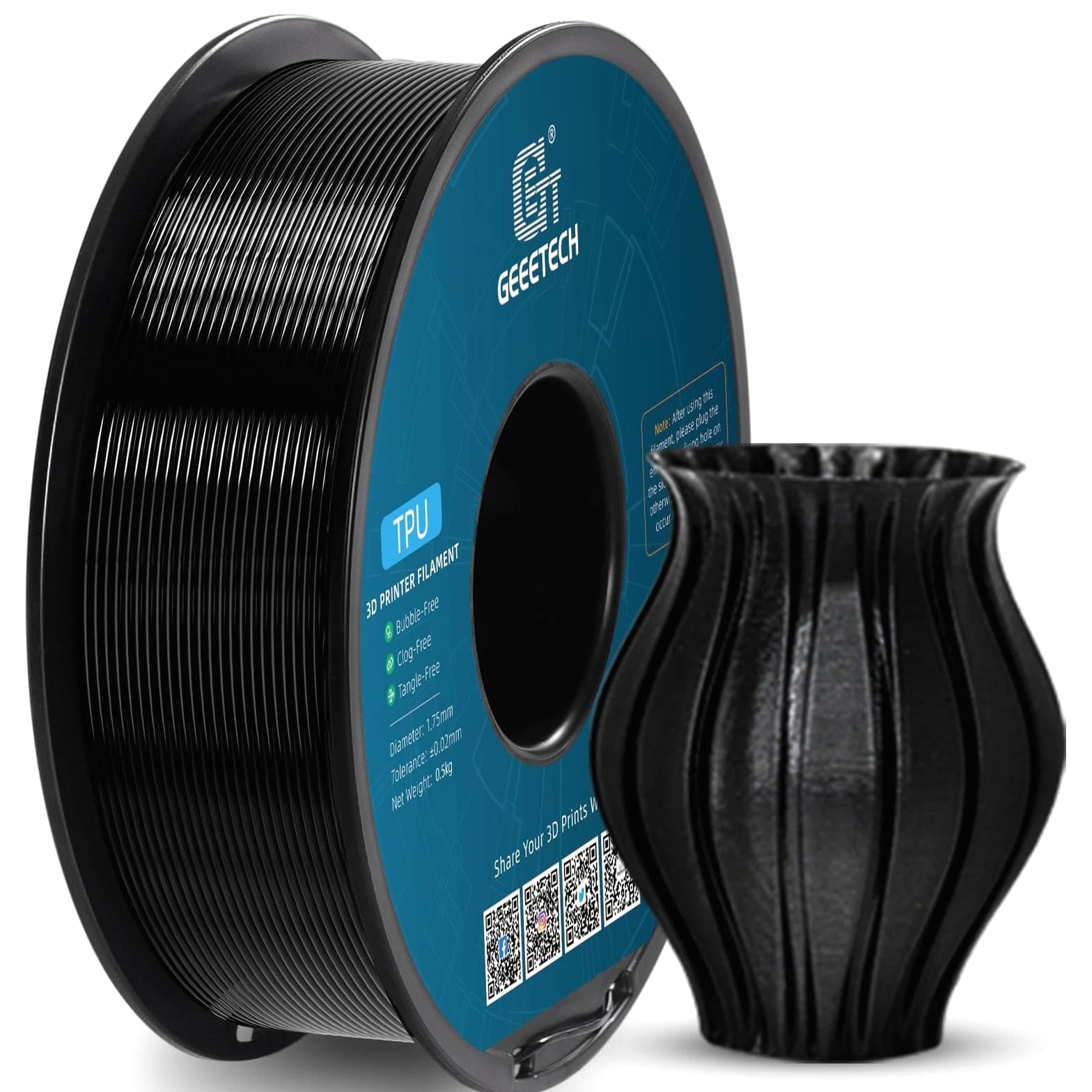 TPU Filament 1.75mm, 500g/0.5KG (1.1lbs) Spool, Shore 95A Flexible 3D Printer...