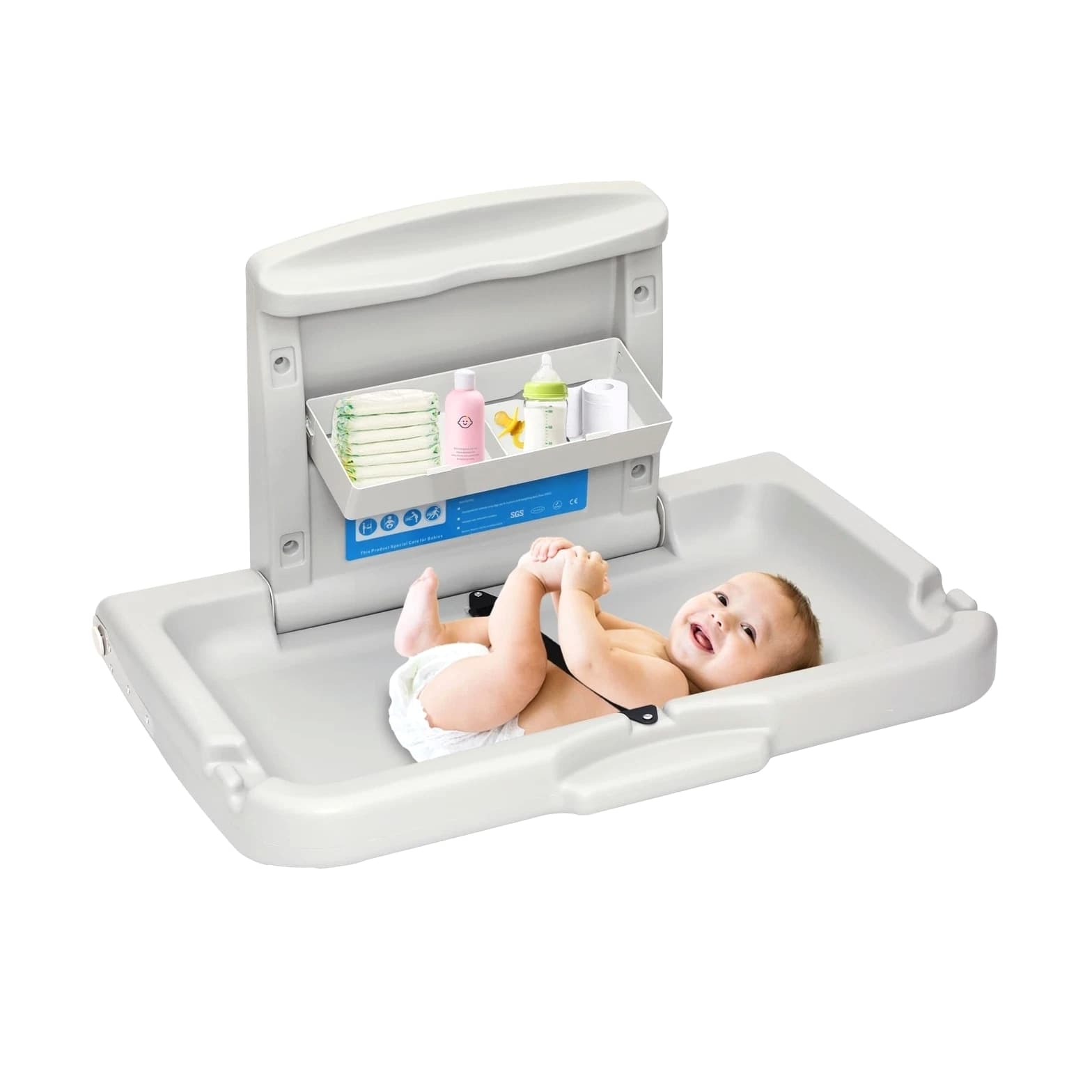 Commercial Wall Mounted Baby Changing Station with Safety Strap