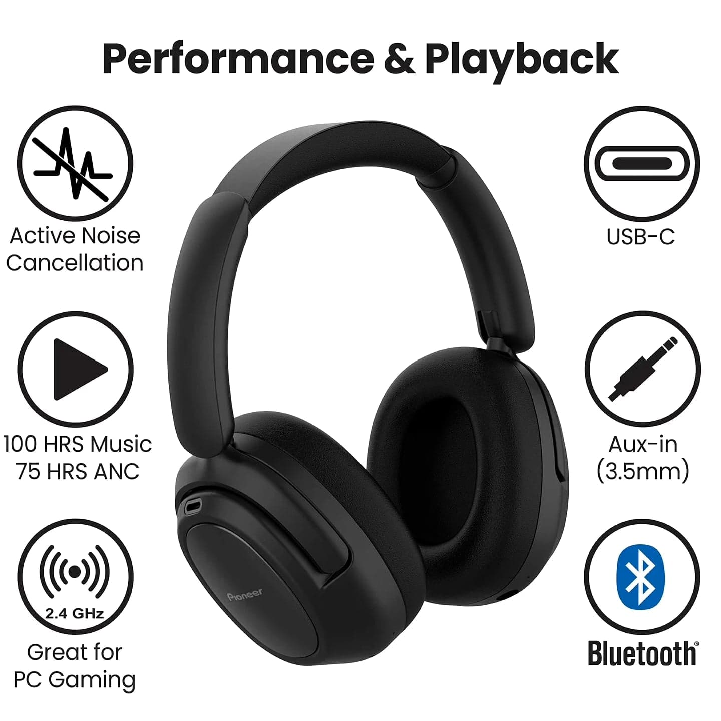 Pioneer A50 Dual Mode Wireless Headphones with Active Noise Cancellation Hybrid