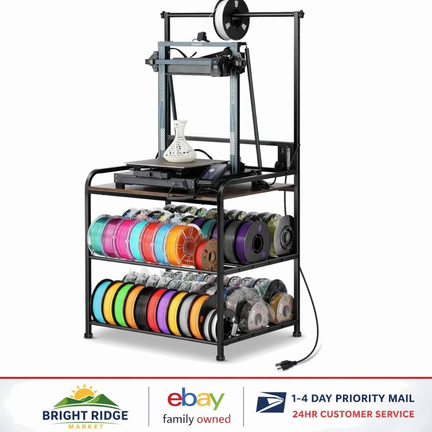 3D Printer Stand with Rolling Wheels, Filament Storage Solution for Garage & Workshop