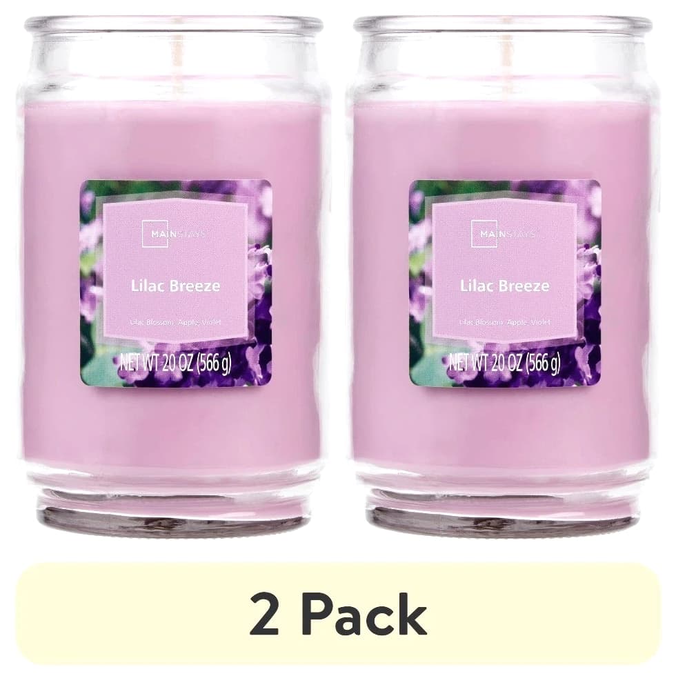 Lilac Breeze Scented Single-Wick Large Glass Candle Jar, 20 oz (2 Pack)