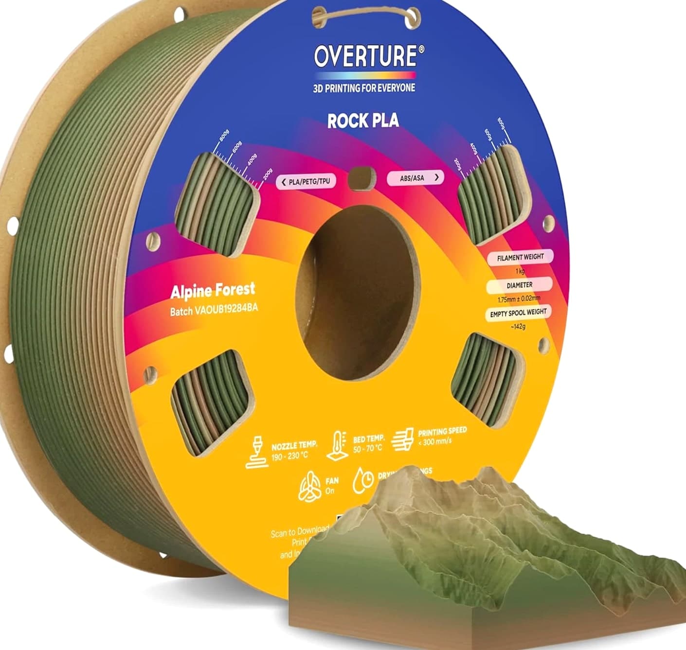 Rock PLA Filament 1.75mm, Marble PLA 3D Printer Filament 1kg Spool (2.2lbs), Dim...