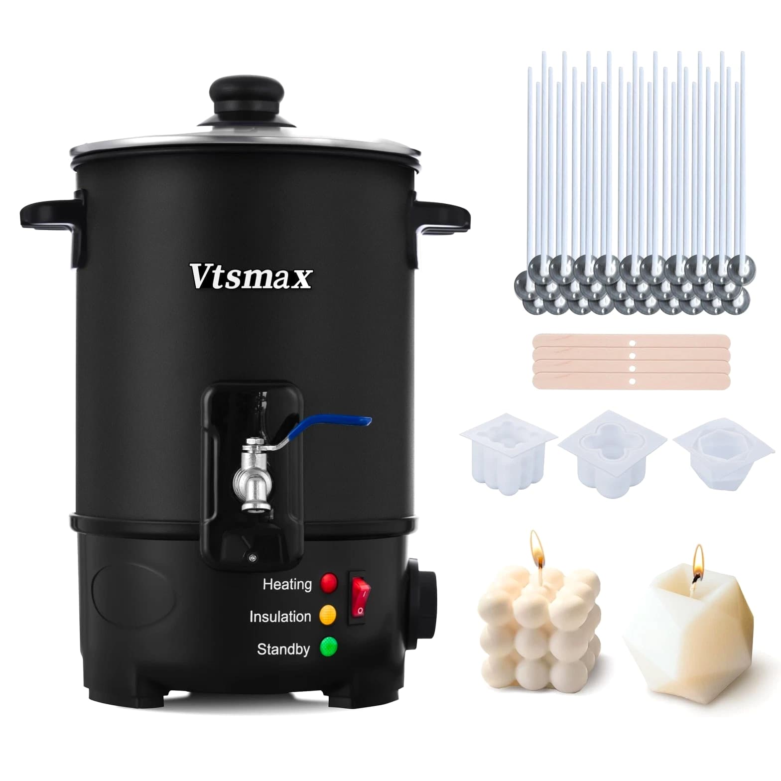 Vtsmax 12Lbs Wax Melter for Candle Making Pot, Temp Control and No-Clog -S
