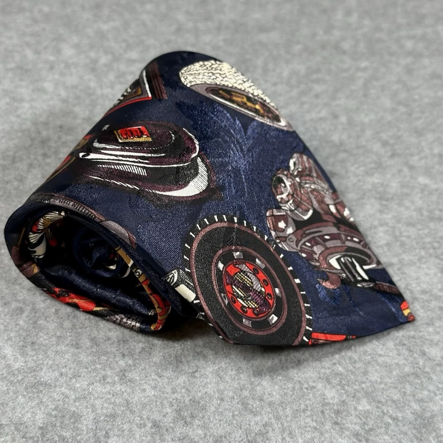 Vintage Florence Silk Tie, Automotive Gauges Novelty Navy 90s Mens 55x3.75in