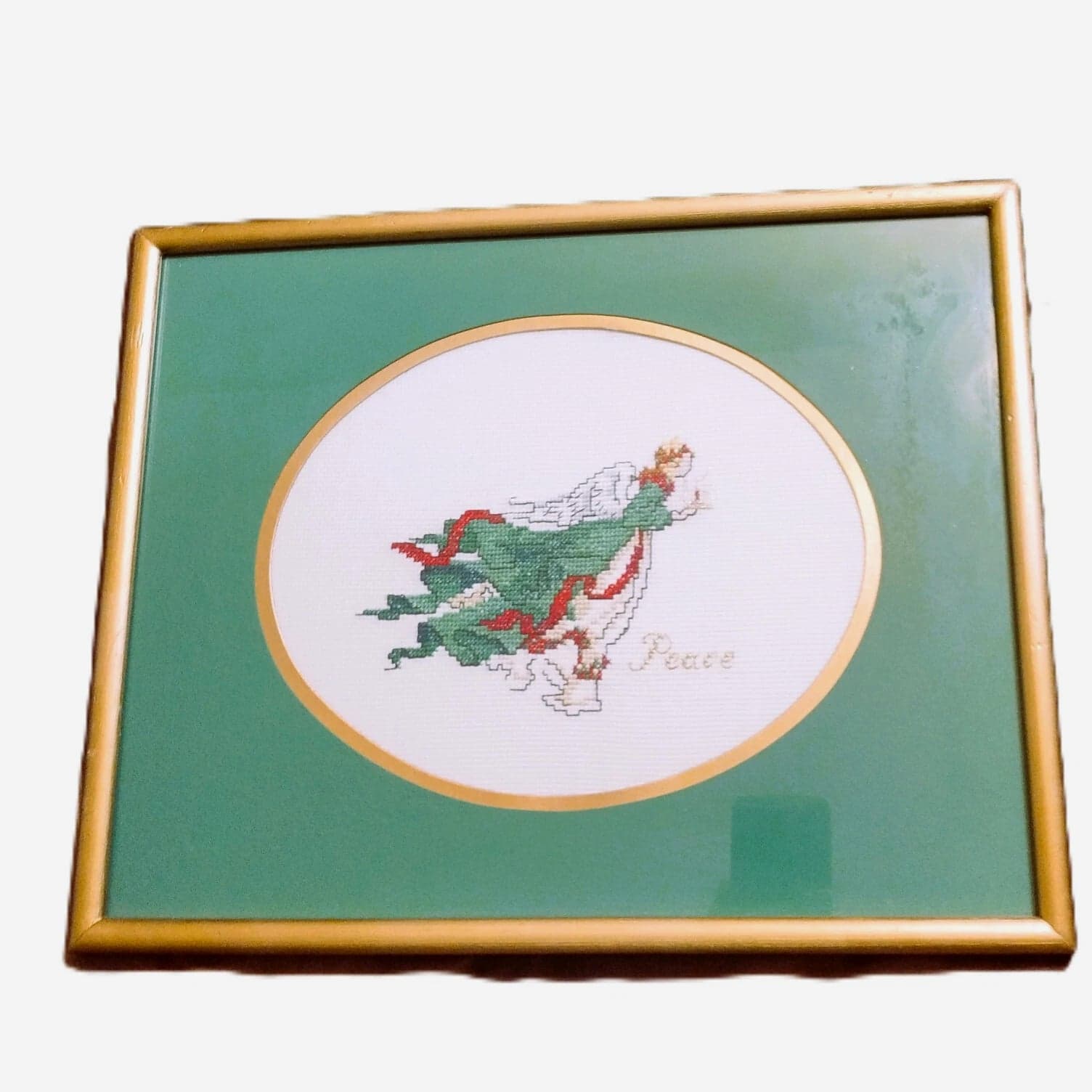 Angel of Light Peace Completed Cross Stitch Hand Made Framed Christmas