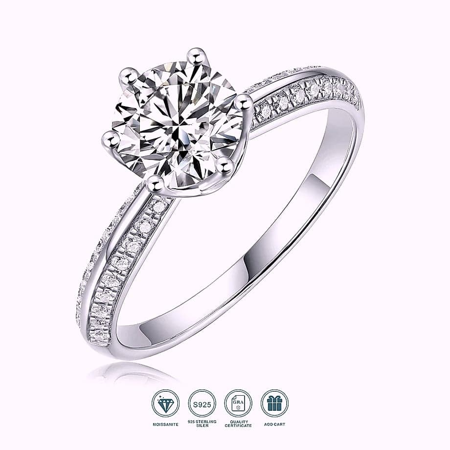 Moissanite Solitaire Ring 925 Sterling Silver 18K Gold