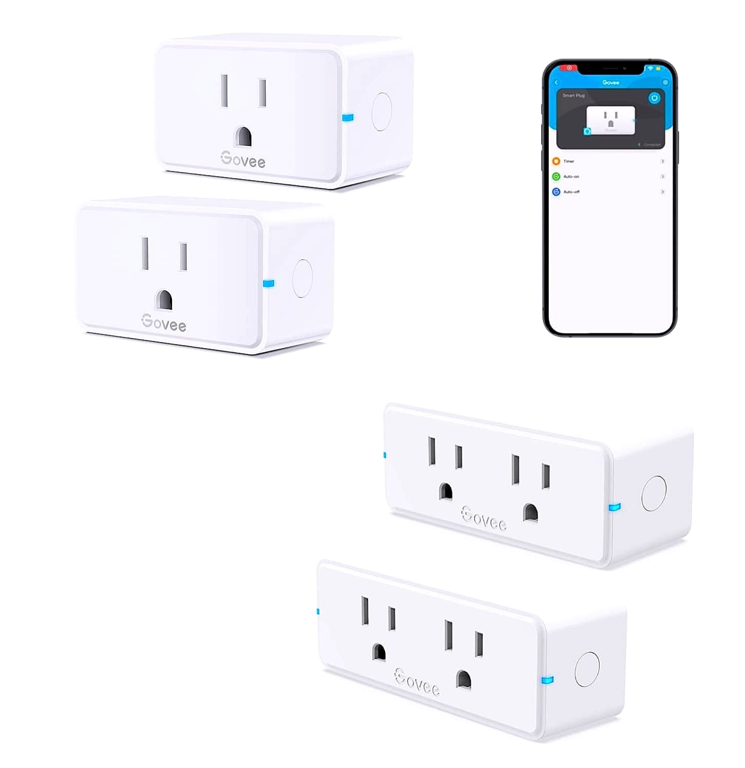 Govee Smart Plug, WiFi Bluetooth Outlets 2 Pack Work with Alexa and Google Assistant Bundle with Govee Dual Smart Plug 2 Pack, 15A WiFi Bluetooth Outlet, Work with Alexa and Google Assistant, 2-in-1