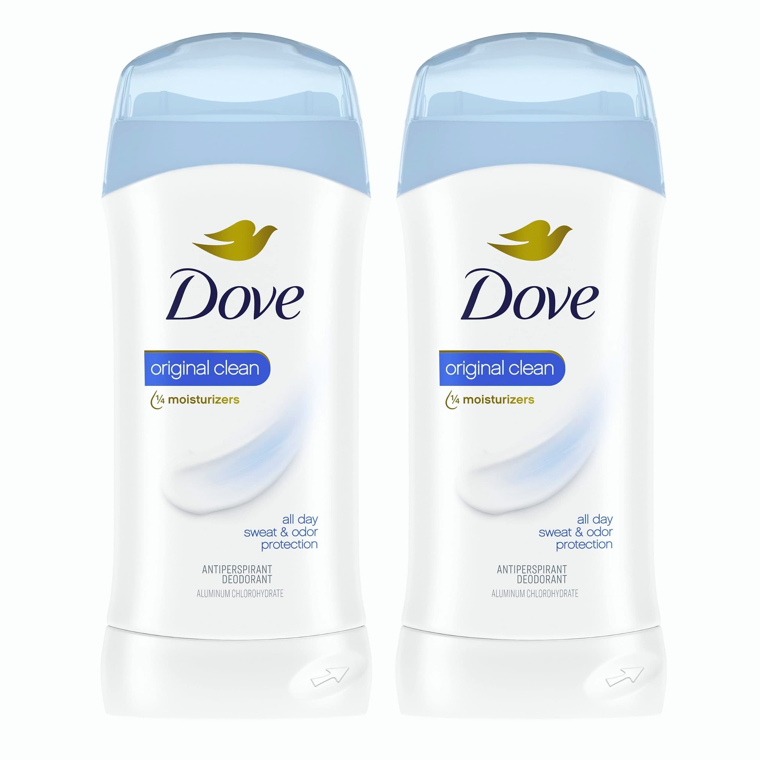 Dove Invisible Solid Antiperspirant Deodorant Stick, Original Clean, 2.6 oz, 2 Count